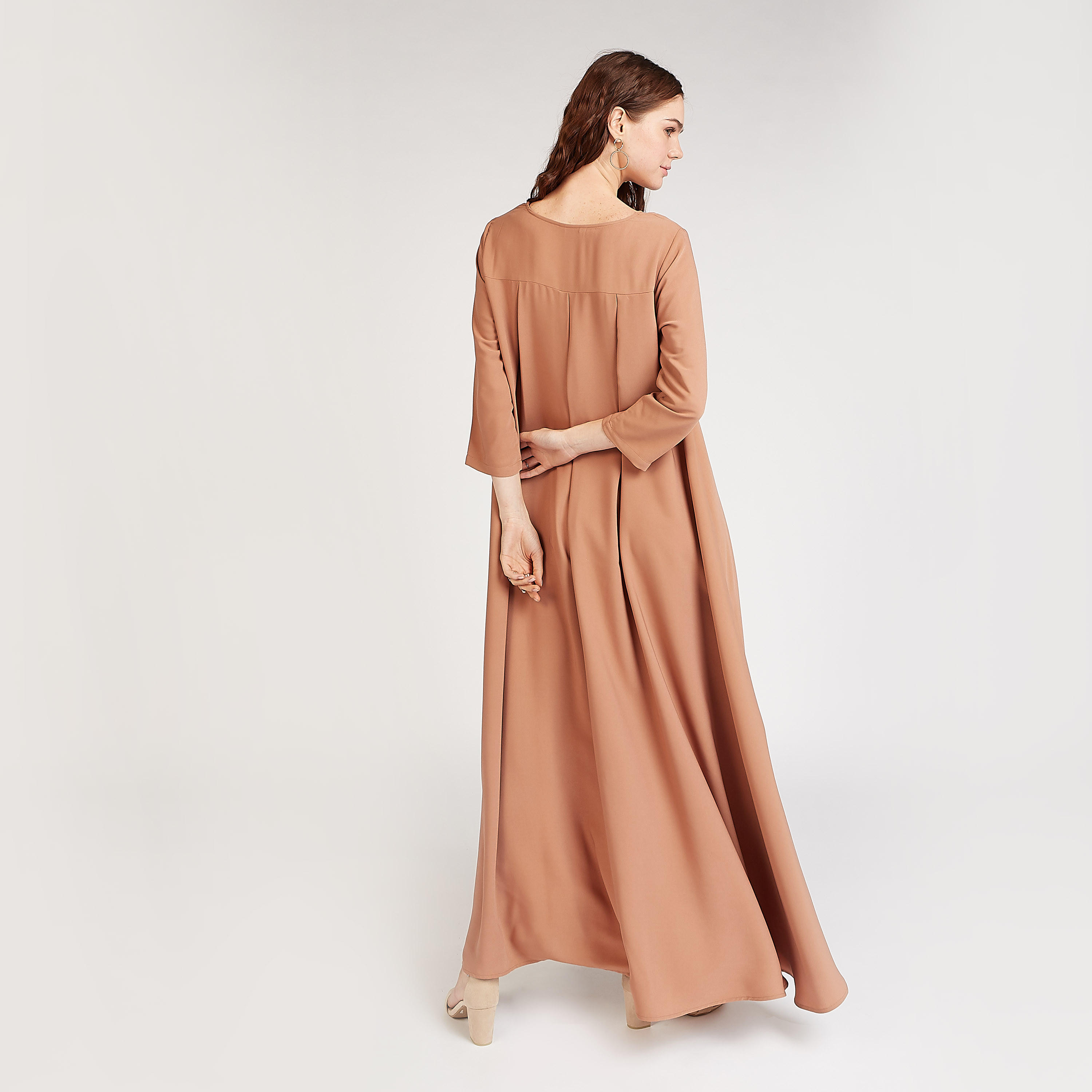 Sustainable Solid Asymmetric Dress with Round Neck and 3/4 Sleeves-women-clothing-dresses-image-4