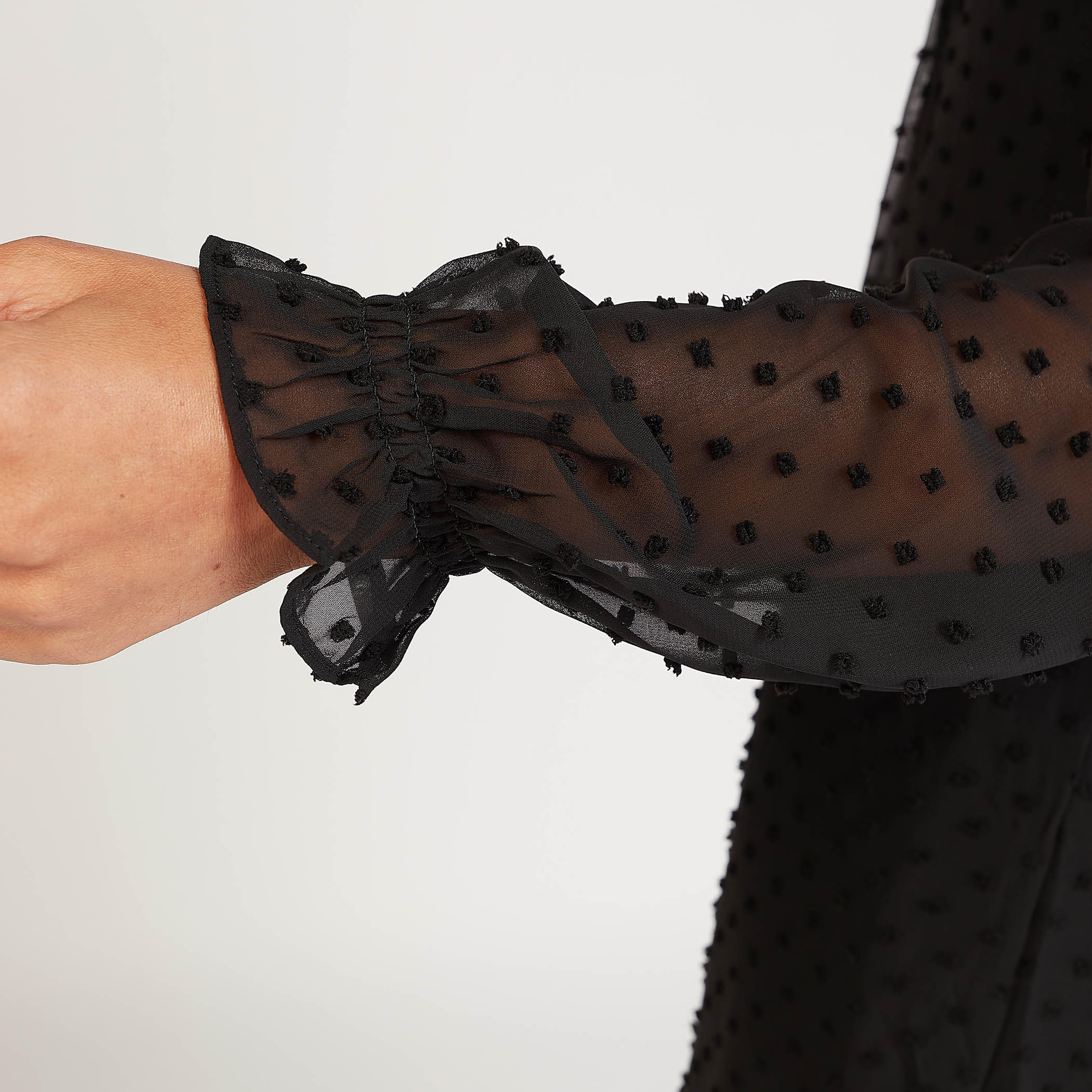 تونيك دوبي بارز الملمس بياقة v وأكمام بيشوب-women-clothing-shirtsandblouses-blouses-image-5