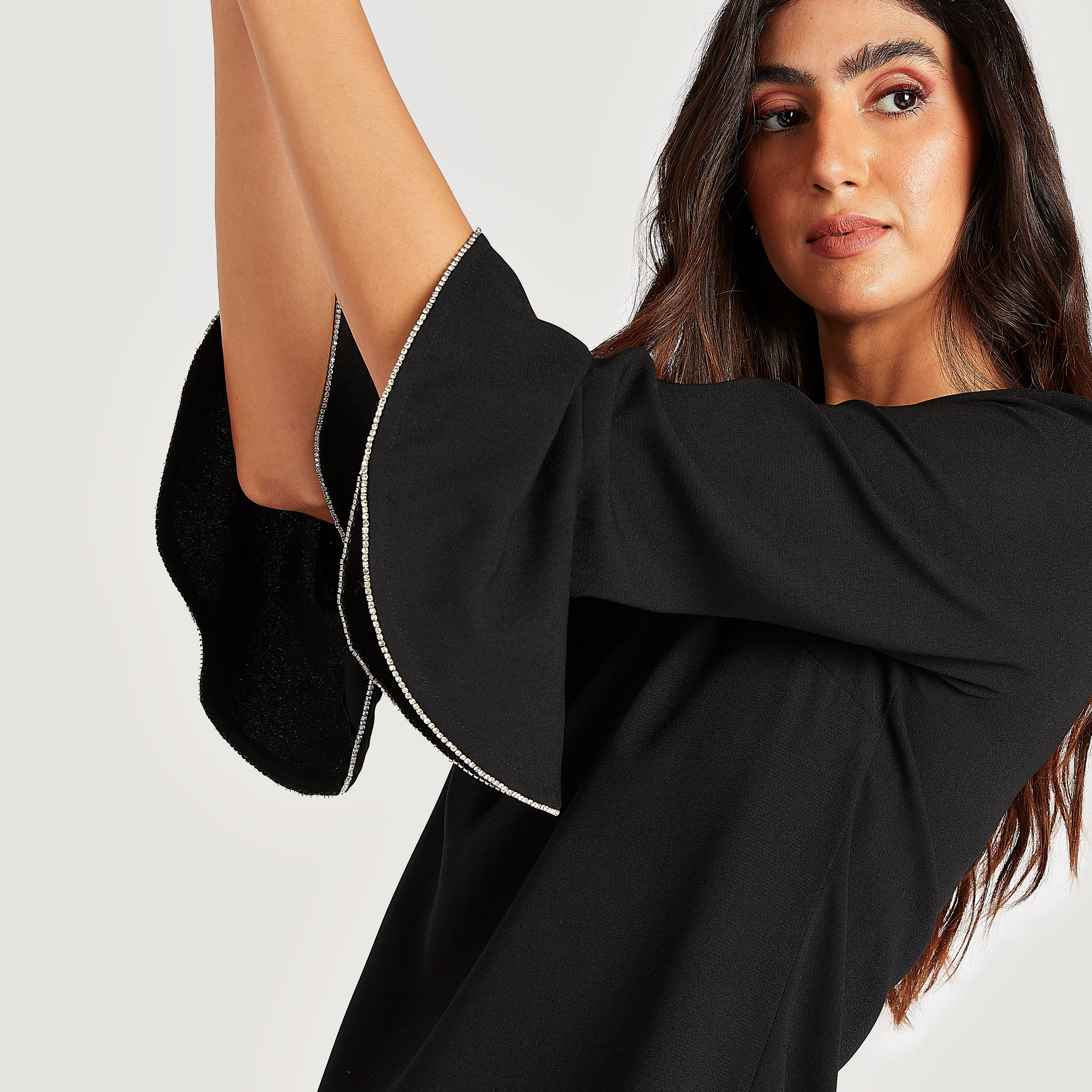 بلوزة بارزة الملمس بأكمام واسعة وياقة ضيقة-women-clothing-shirtsandblouses-blouses-image-3