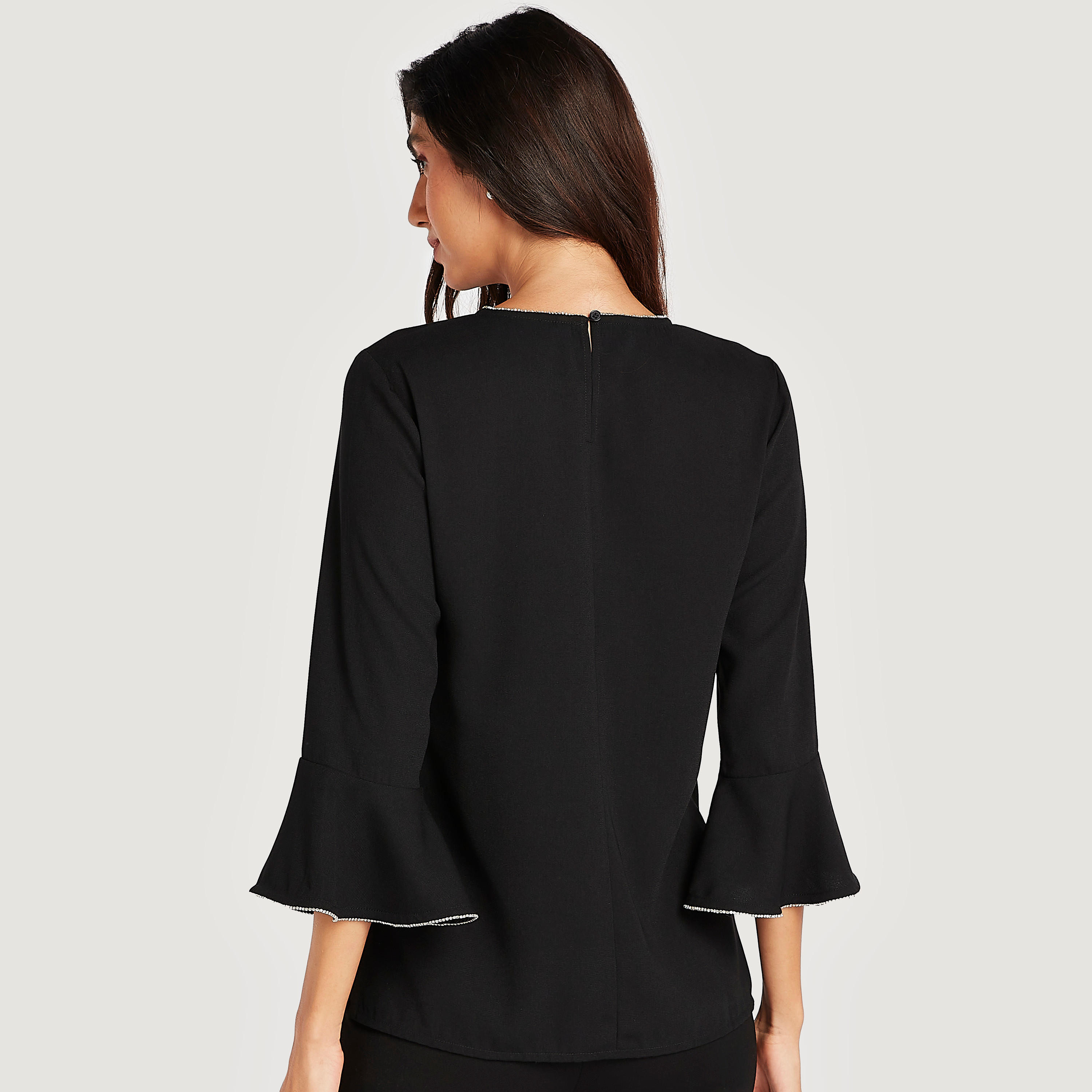 بلوزة بارزة الملمس بأكمام واسعة وياقة ضيقة-women-clothing-shirtsandblouses-blouses-image-4