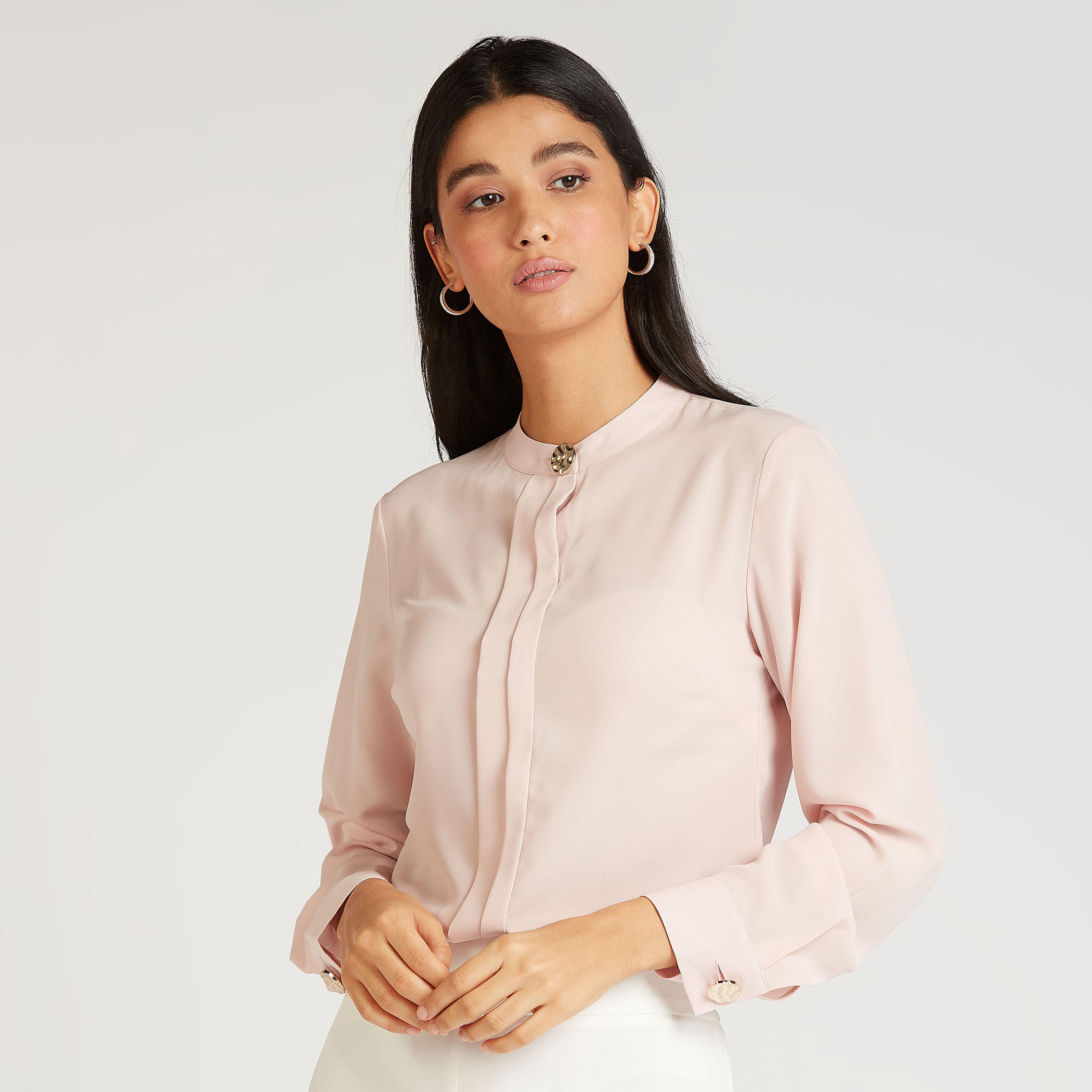 بلوزة سادة بياقة ماندارين وأكمام طويلة-women-clothing-shirtsandblouses-blouses-image-5