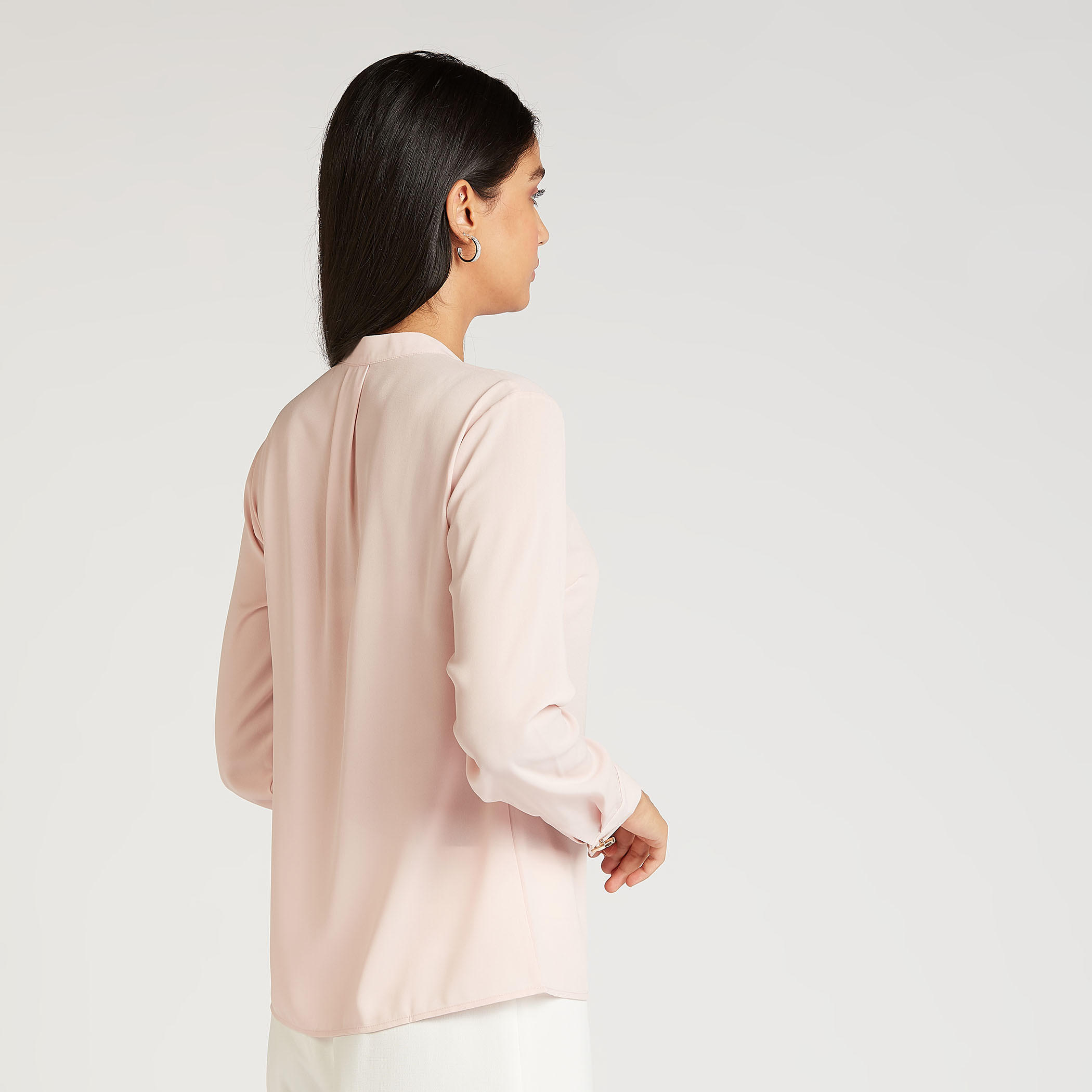 بلوزة سادة بياقة ماندارين وأكمام طويلة-women-clothing-shirtsandblouses-blouses-image-2