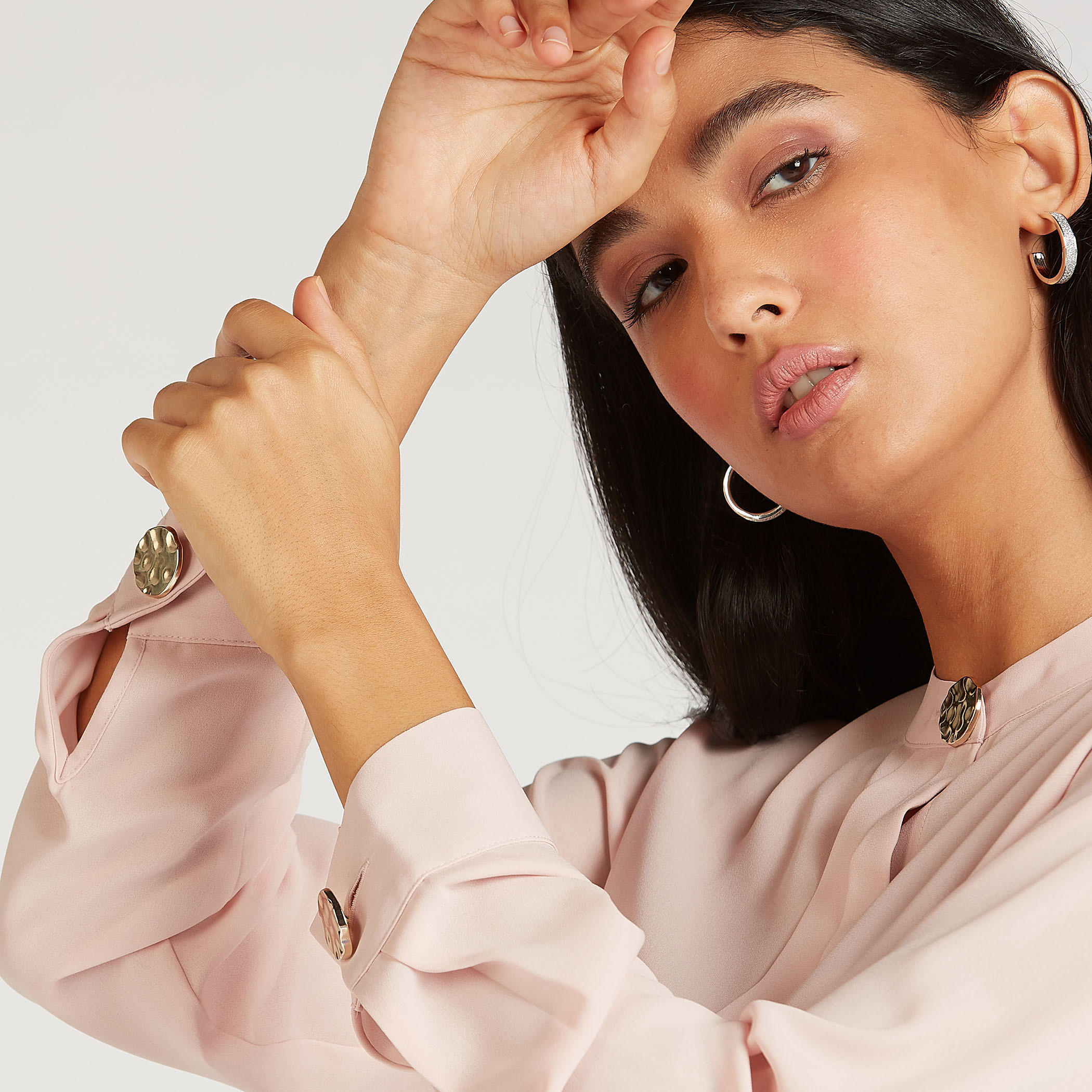 بلوزة سادة بياقة ماندارين وأكمام طويلة-women-clothing-shirtsandblouses-blouses-image-1