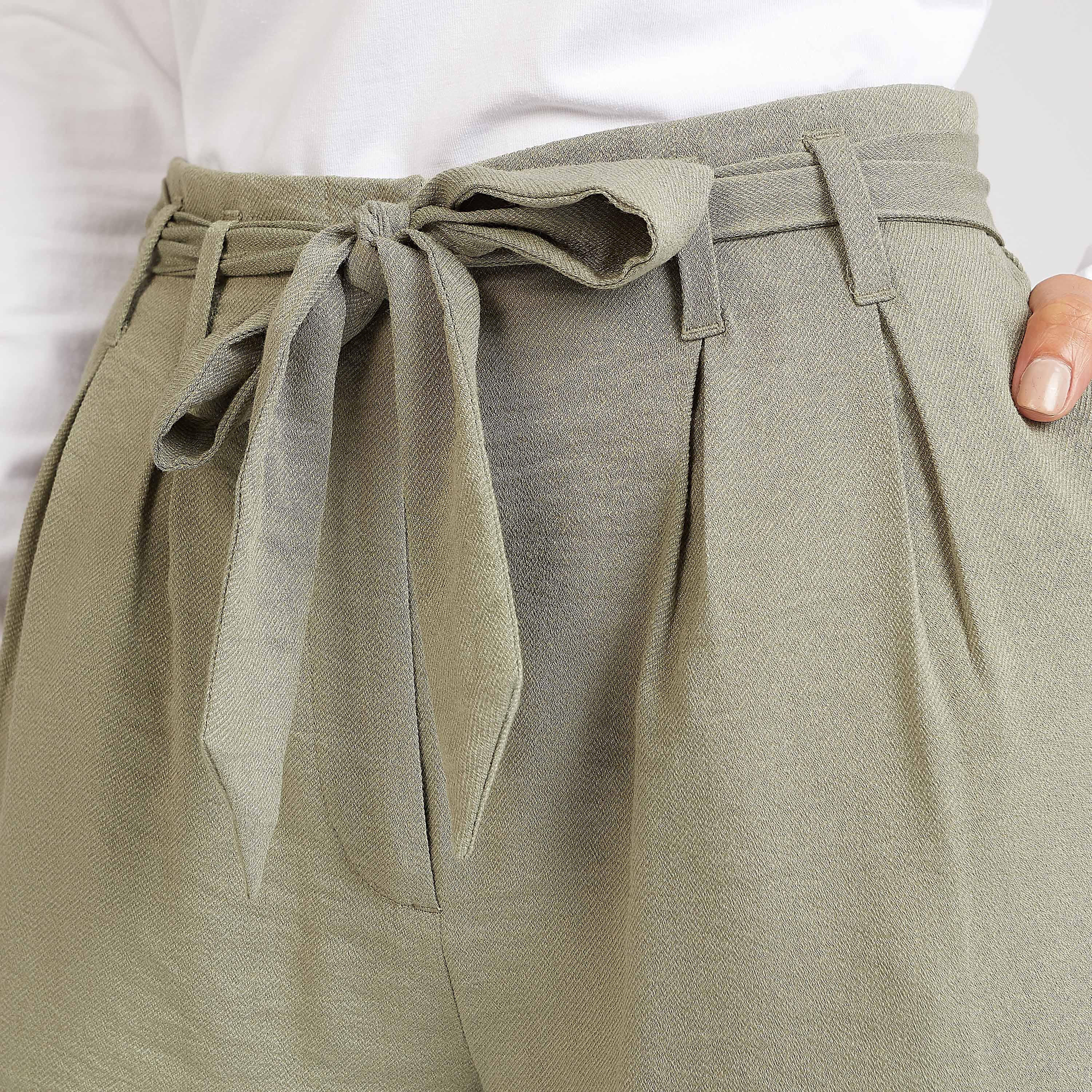 بنطلون مستدام بالازو بارز الملمس بقصة واسعة وخصر متوسط الإرتفاع وأربطة-women-clothing-bottoms-trousers-image-3