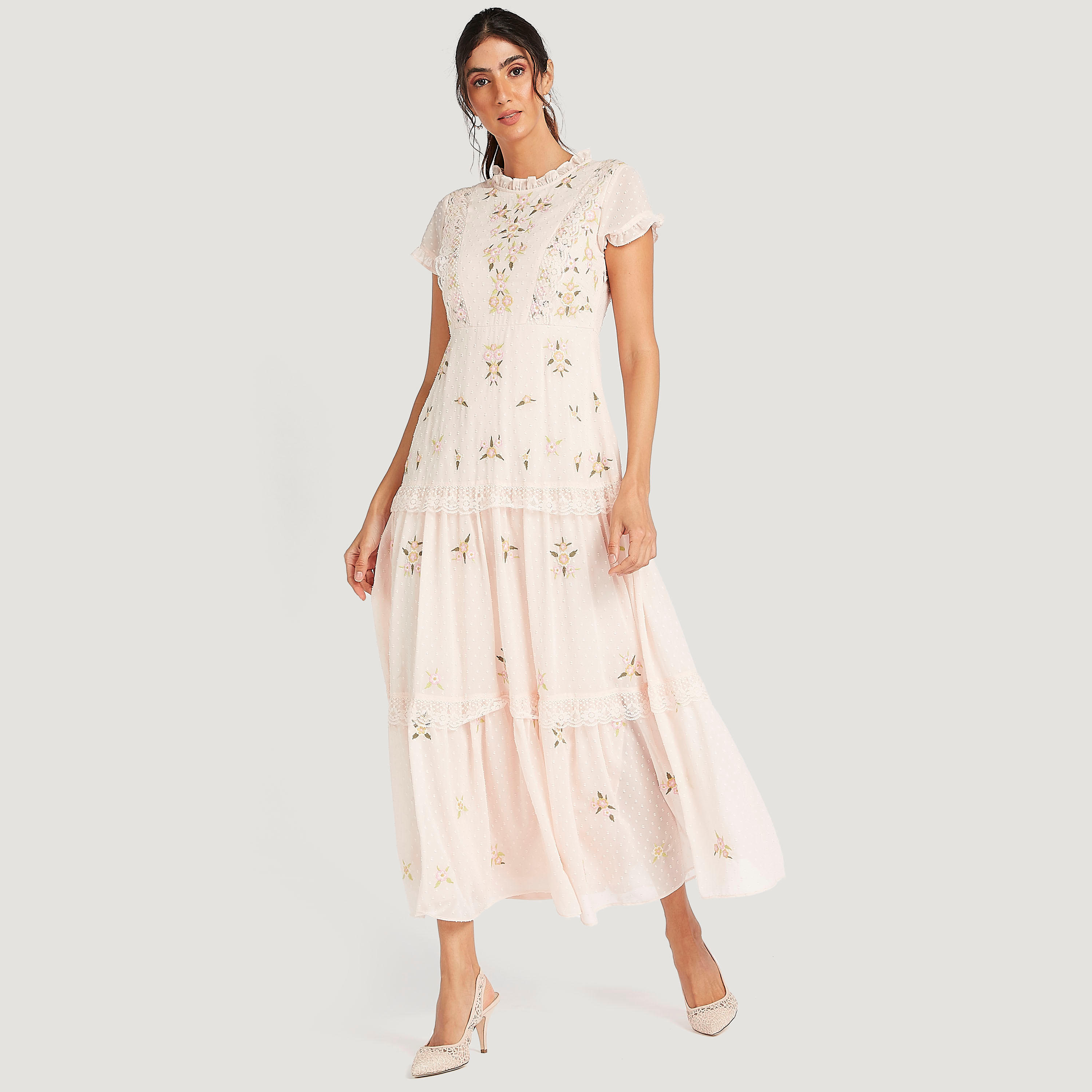 فستان طويل إيه لاين بياقة كشكش وتطريزات زهرية-women-clothing-dresses-image-1