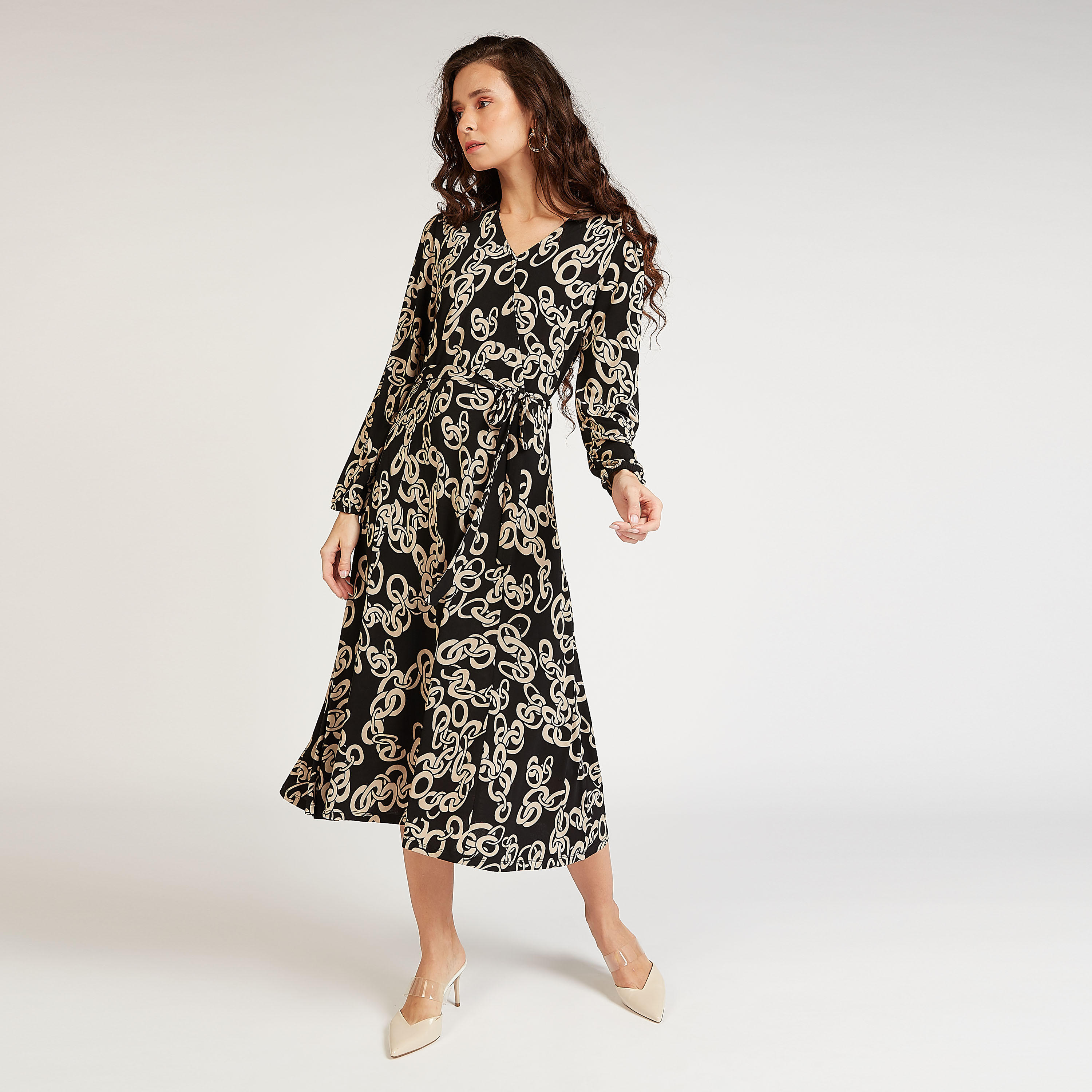 فستان مستدام ملفوف ميدي بأكمام طويلة وأربطة وطبعات-women-clothing-dresses-image-2