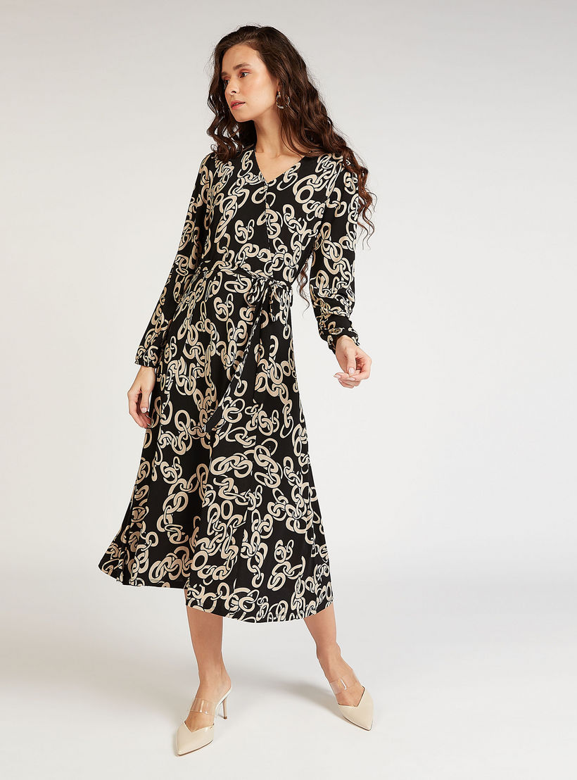 فستان مستدام ملفوف ميدي بأكمام طويلة وأربطة وطبعات-women-clothing-dresses-image-2