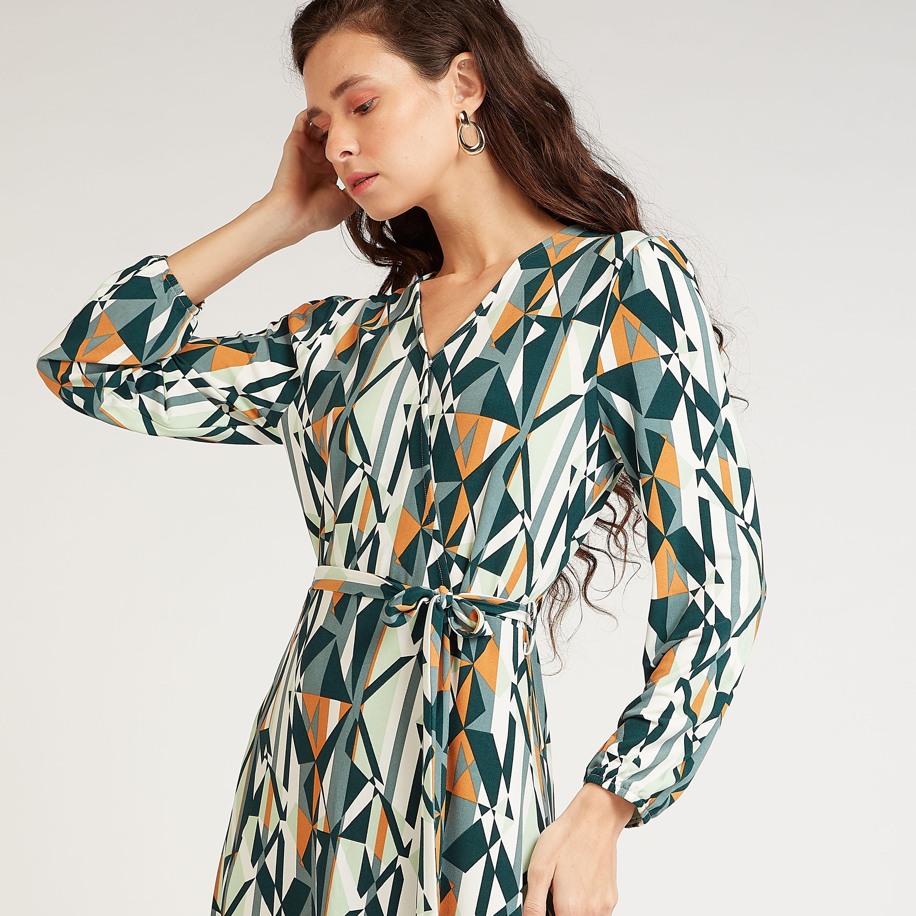 فستان مستدام ملفوف ميدي بأكمام طويلة وأربطة وطبعات-women-clothing-dresses-image-2