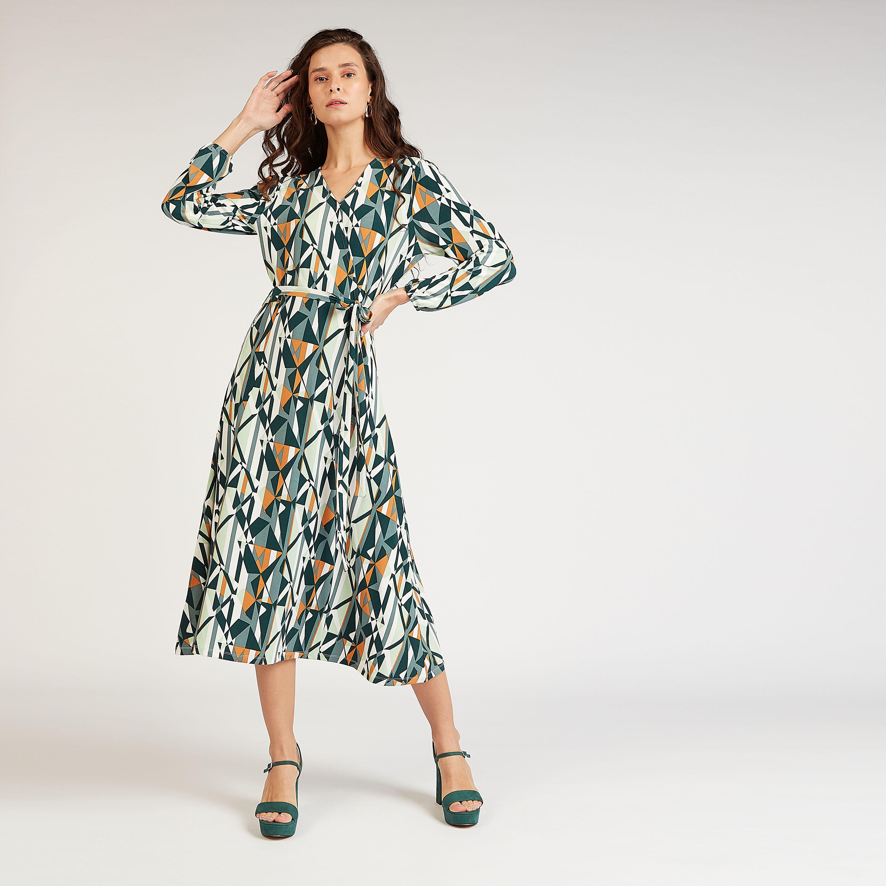 فستان مستدام ملفوف ميدي بأكمام طويلة وأربطة وطبعات-women-clothing-dresses-image-1