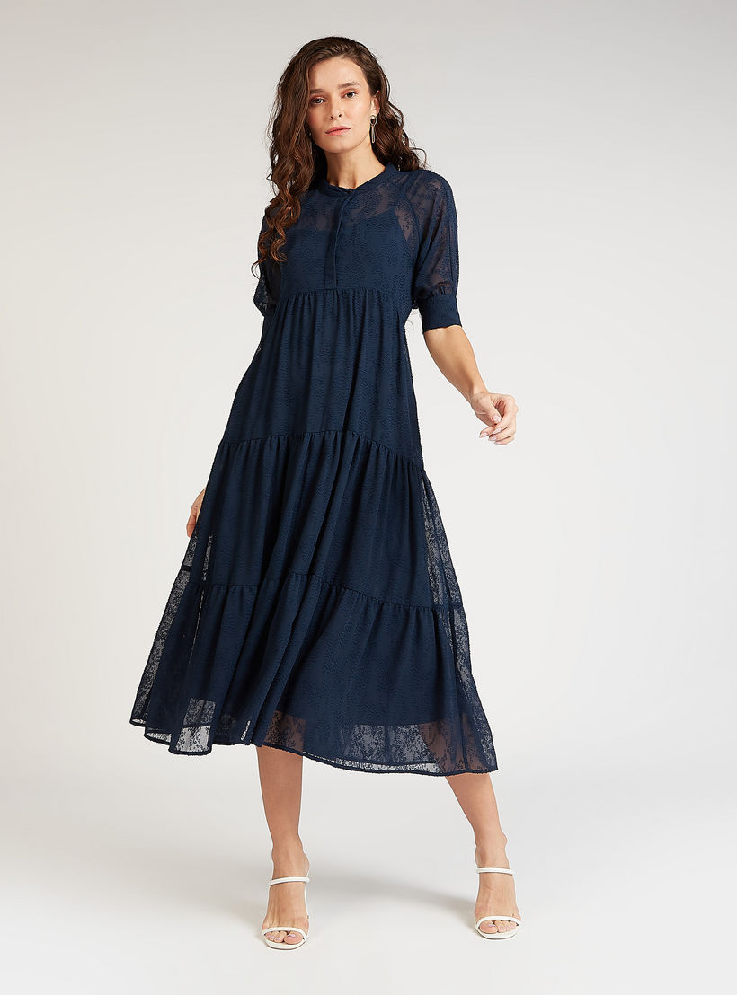 فستان مستدام إيه لاين ميدي بأكمام قصيرة و تفاصيل دانتيل-women-clothing-dresses-image-1