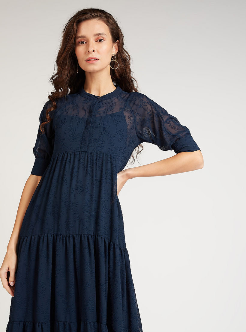 فستان مستدام إيه لاين ميدي بأكمام قصيرة و تفاصيل دانتيل-women-clothing-dresses-image-2