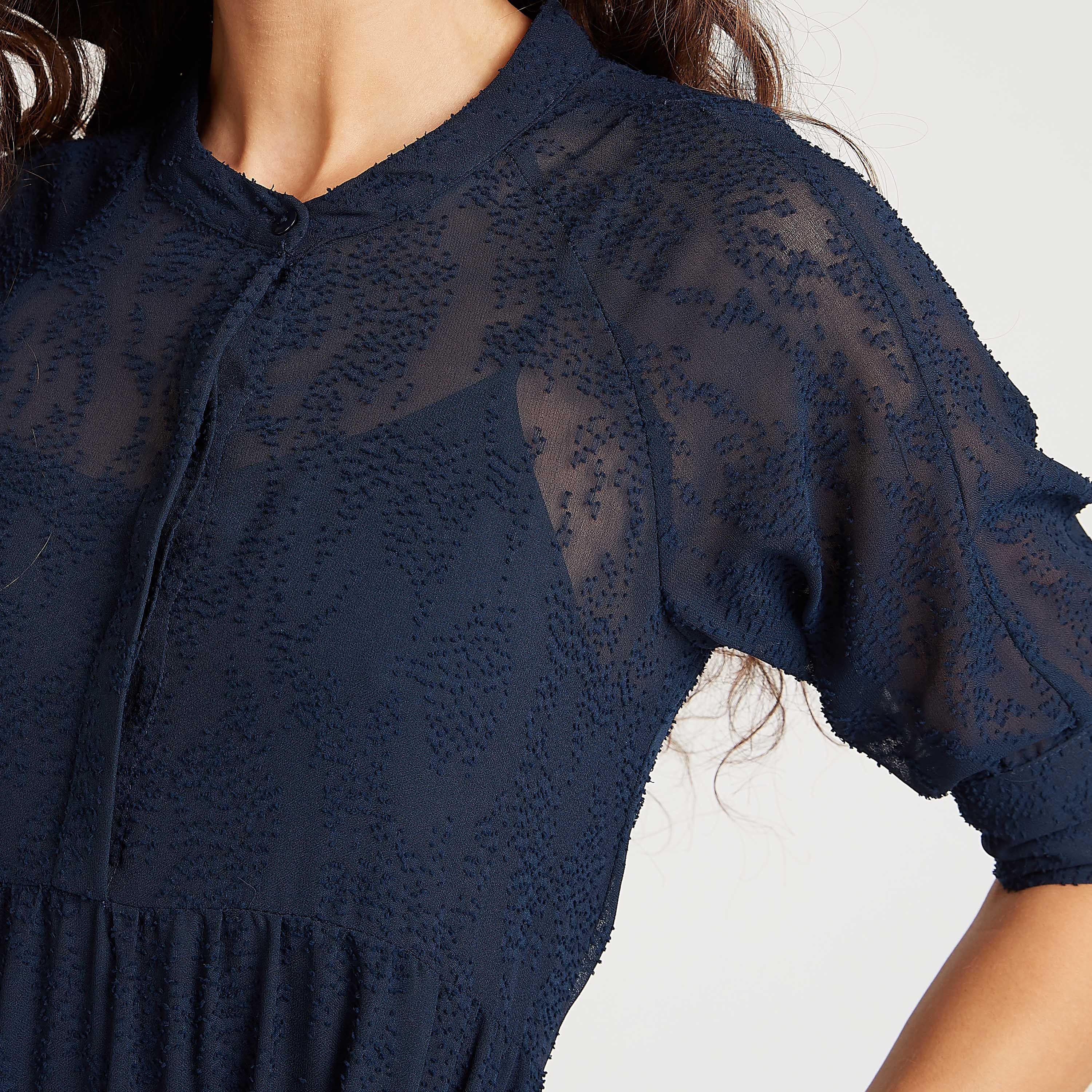 فستان مستدام إيه لاين ميدي بأكمام قصيرة و تفاصيل دانتيل-women-clothing-dresses-image-3