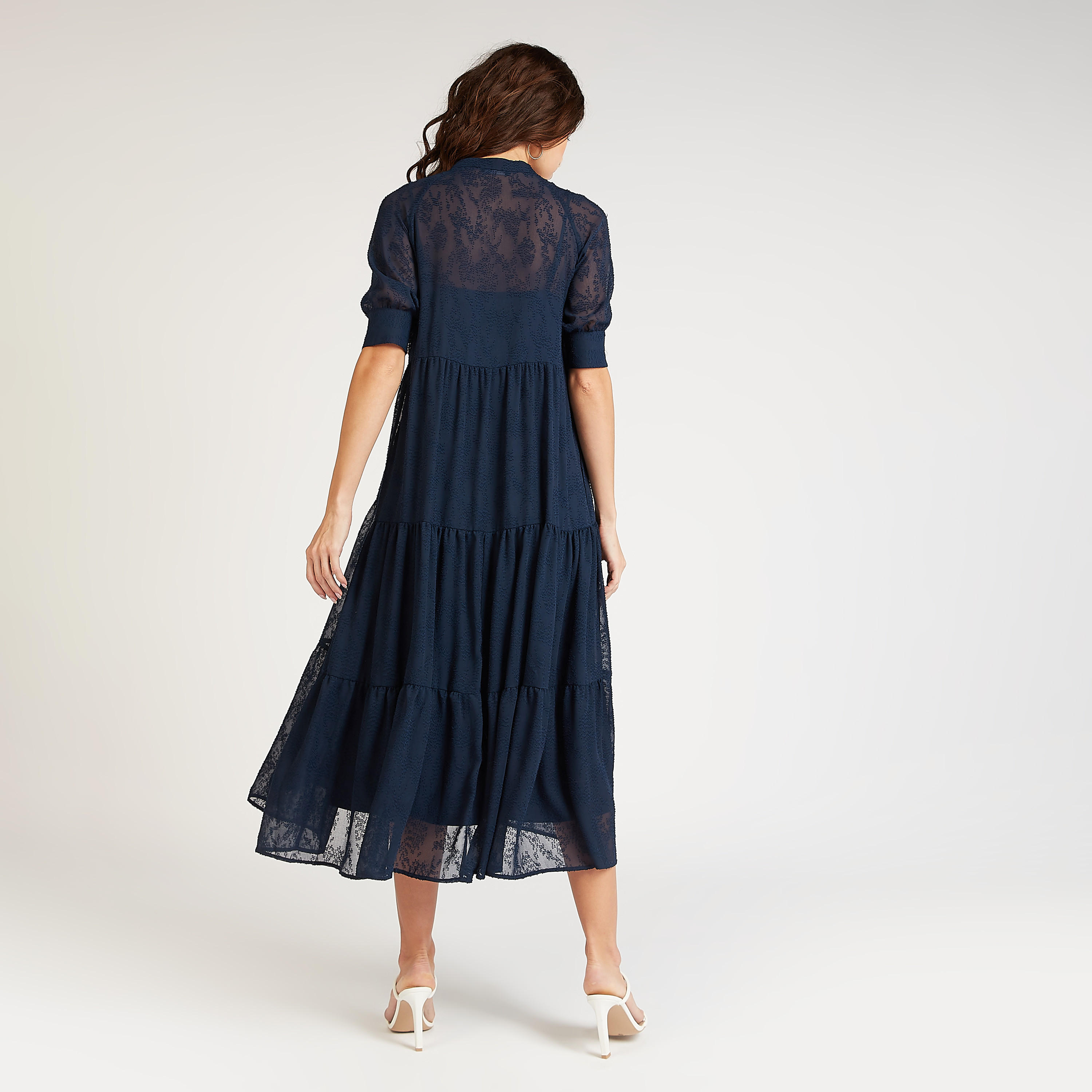 فستان مستدام إيه لاين ميدي بأكمام قصيرة و تفاصيل دانتيل-women-clothing-dresses-image-4