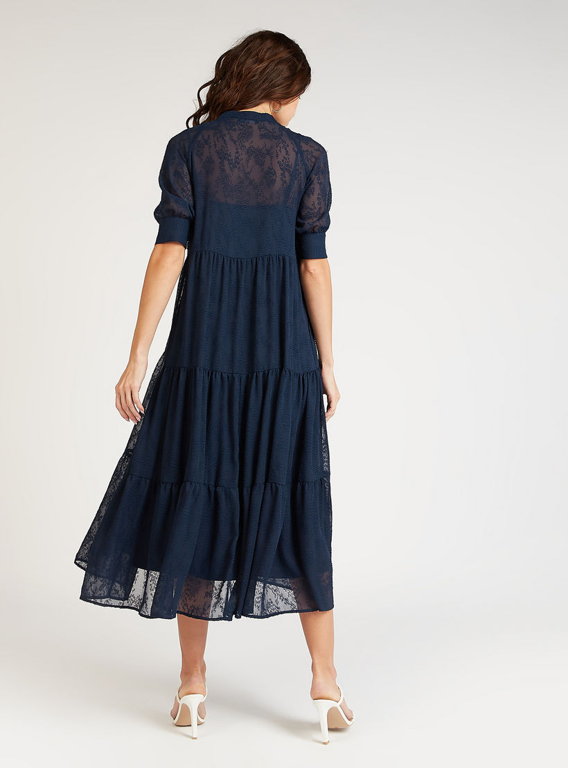 فستان مستدام إيه لاين ميدي بأكمام قصيرة و تفاصيل دانتيل-women-clothing-dresses-image-4