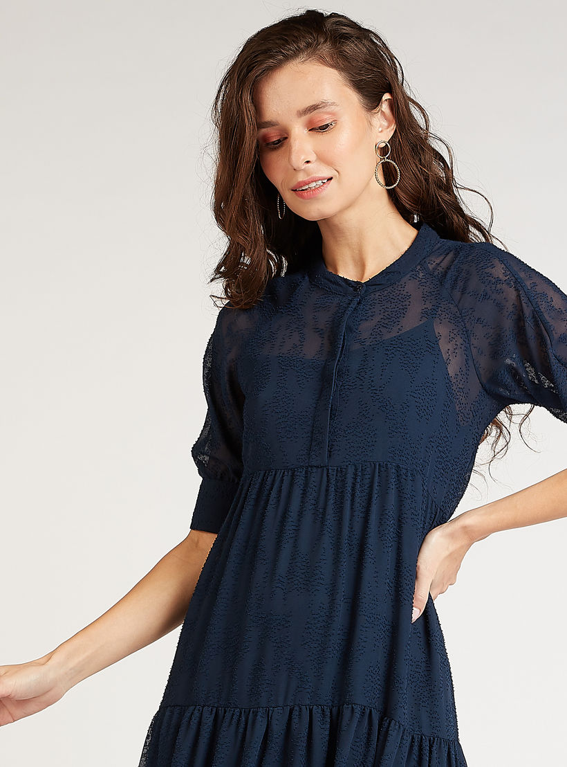 فستان مستدام إيه لاين ميدي بأكمام قصيرة و تفاصيل دانتيل-women-clothing-dresses-image-5