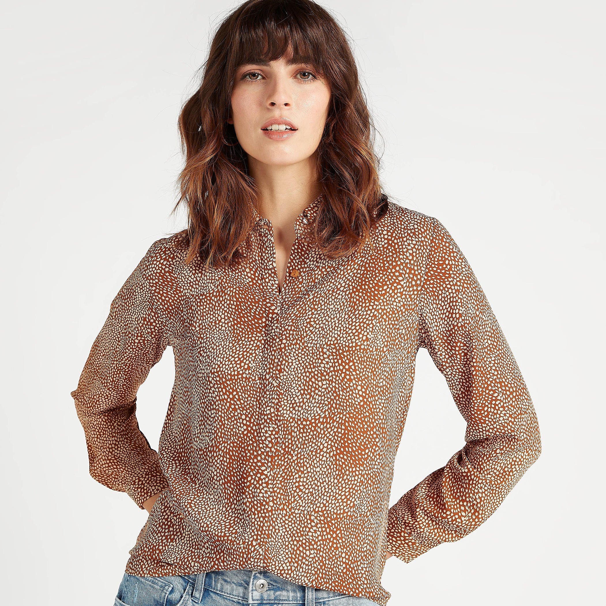 Printed Shirt with Spread Collar and Long Sleeves-women-clothing-shirtsandblouses-shirts-image-1