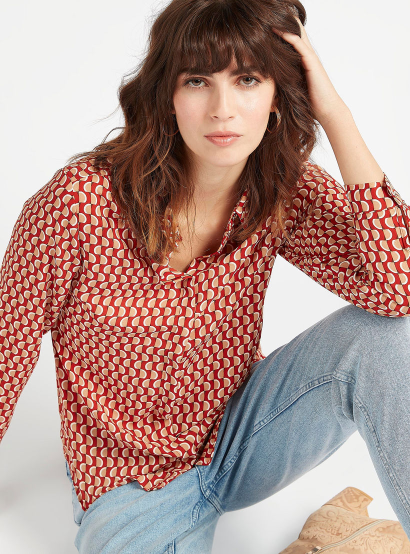 Printed Shirt with Spread Collar and Long Sleeves-women-clothing-shirtsandblouses-shirts-image-3