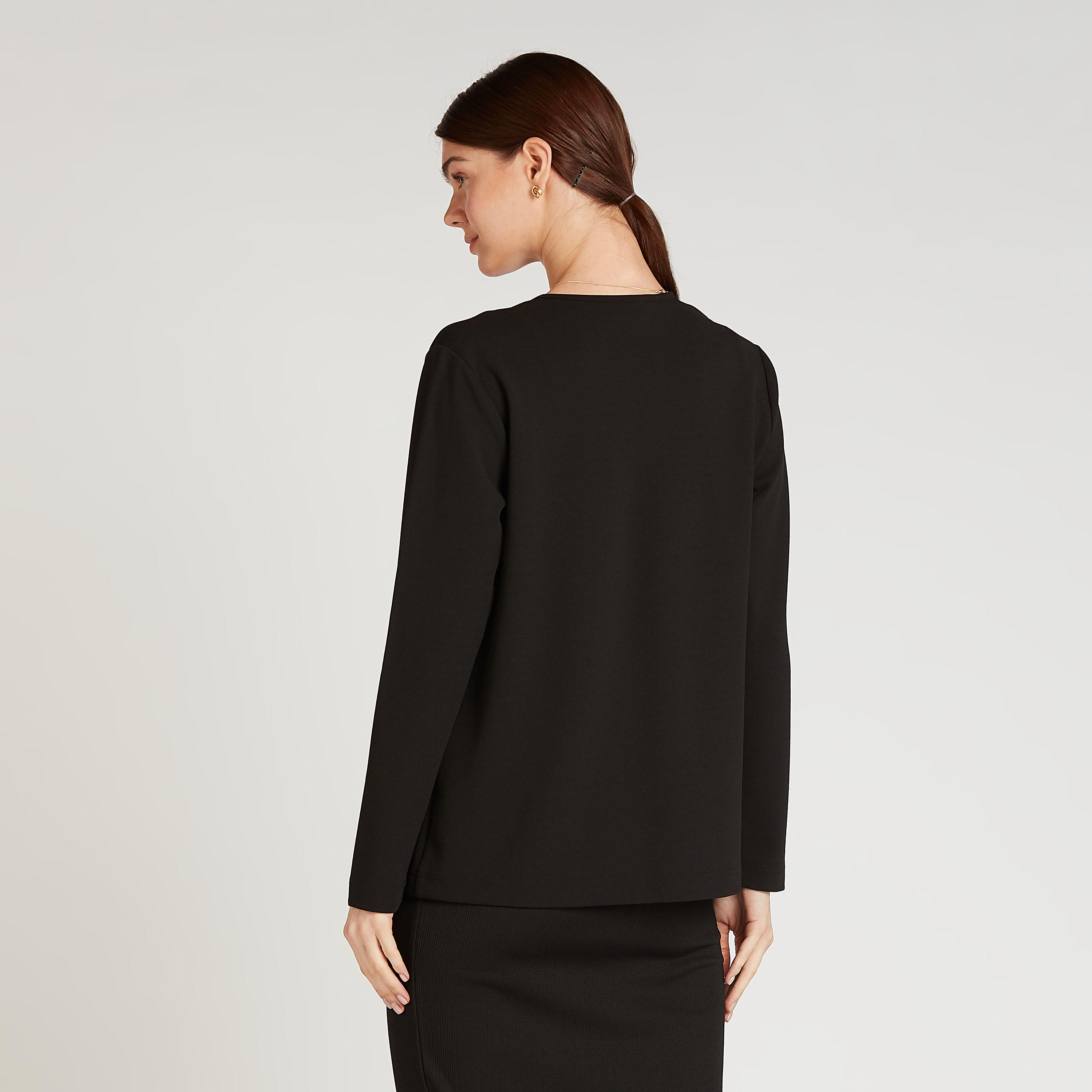جاكيت بليزر مستدام سادة بأكمام طويلة وتفاصيل جيوب-women-clothing-coatsandjackets-blazers-image-4