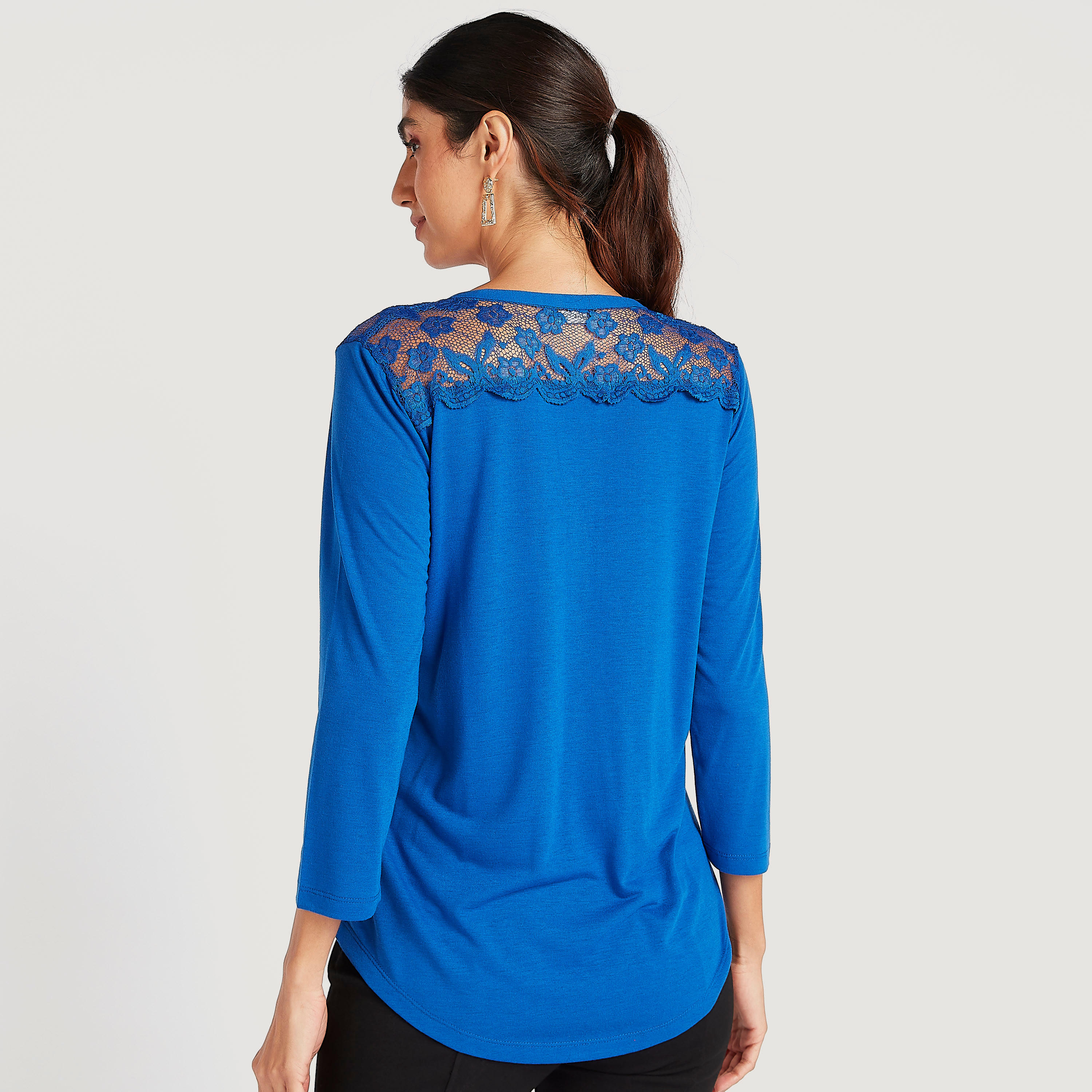 Lace Detail Top with V-neck and Long Sleeves-women-clothing-shirtsandblouses-blouses-image-4