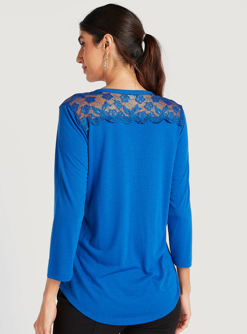 Lace Detail Top with V-neck and Long Sleeves-women-clothing-shirtsandblouses-blouses-image-4
