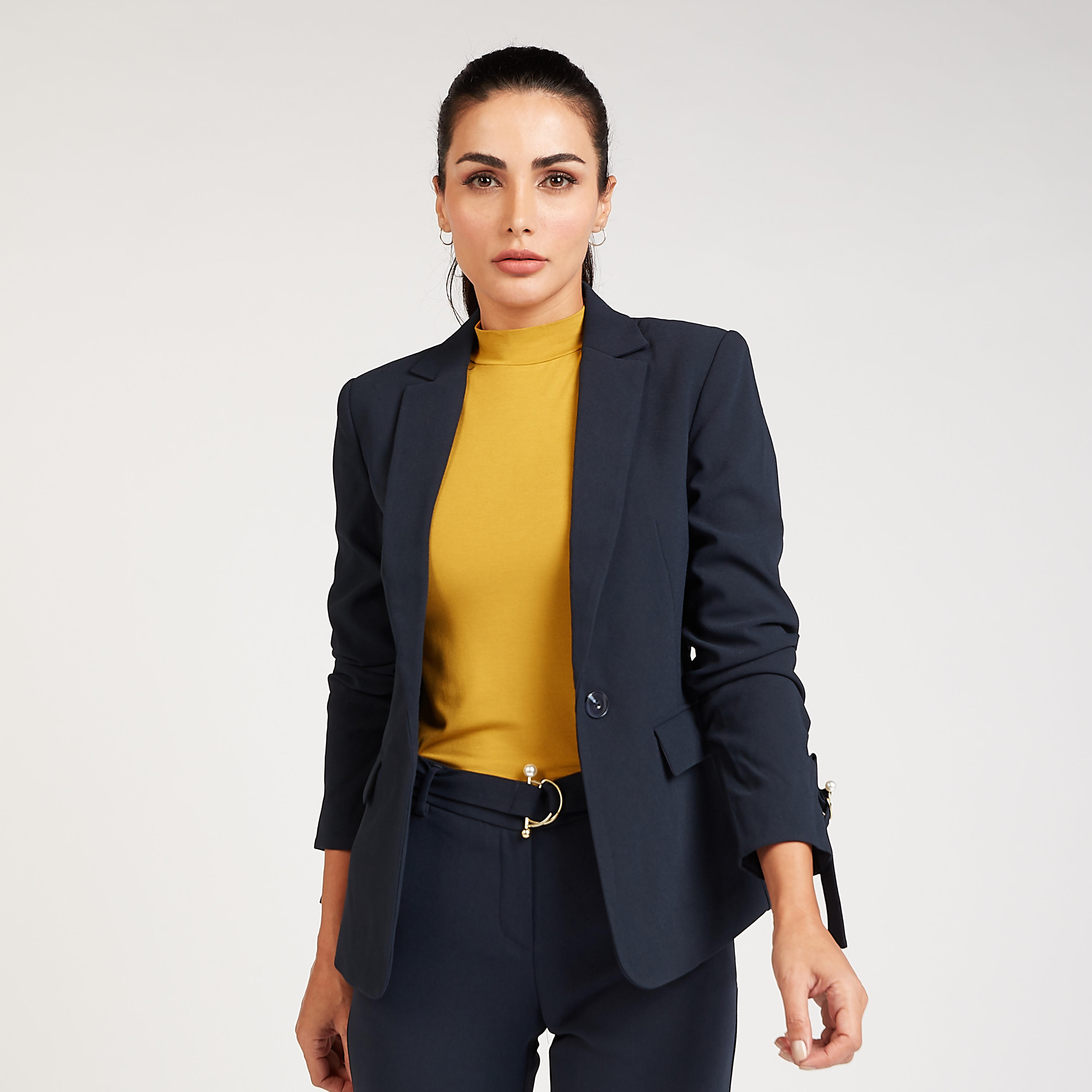 Solid Formal Blazer with Notched Lapel and Flap Pockets-women-clothing-coatsandjackets-blazers-image-6