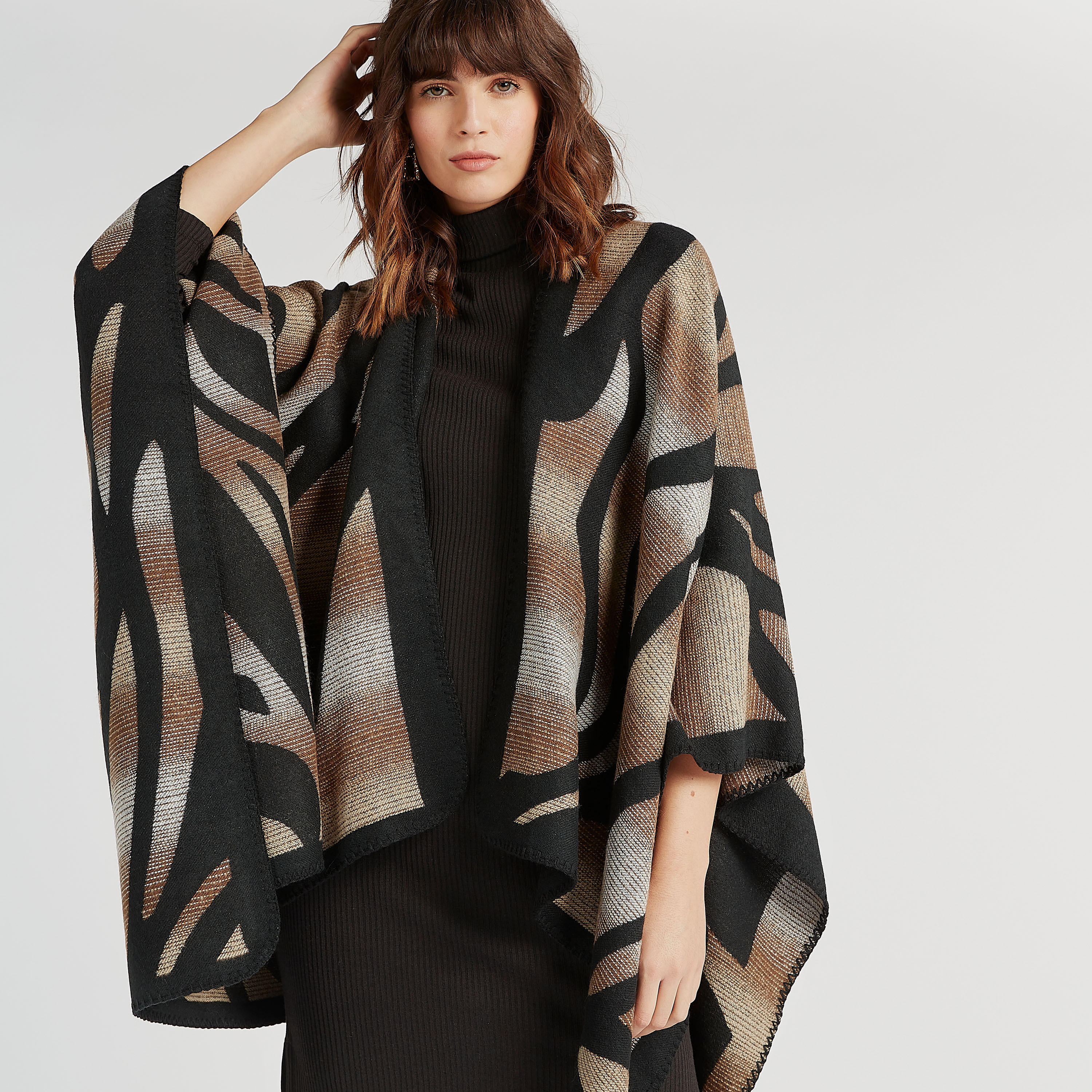 سترة فضفاضة بارزة الملمس مفتوحة من الأمام  بحواف غير مستوية-women-winterwear-cardigansandjumpers-cardigans-image-1