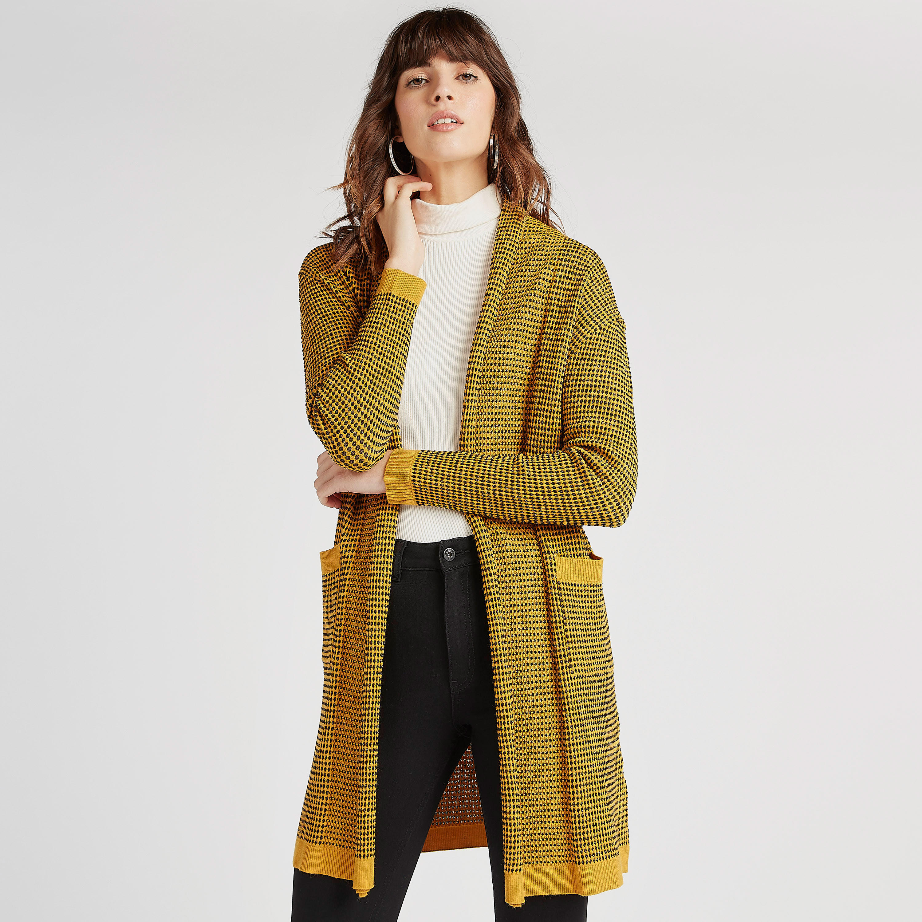 جاكيت طويل بارز الملمس بفتحة أماميّة مع أكمام طويلة وجيوب-women-winterwear-coatsandjackets-jackets-image-7