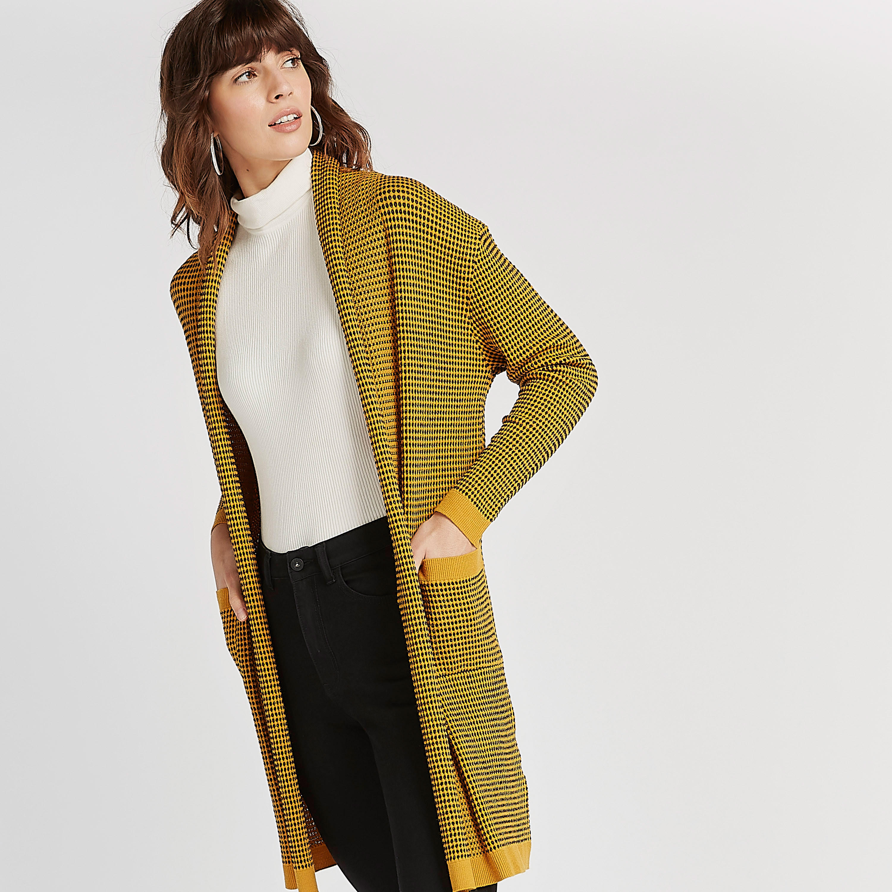 جاكيت طويل بارز الملمس بفتحة أماميّة مع أكمام طويلة وجيوب-women-winterwear-coatsandjackets-jackets-image-3