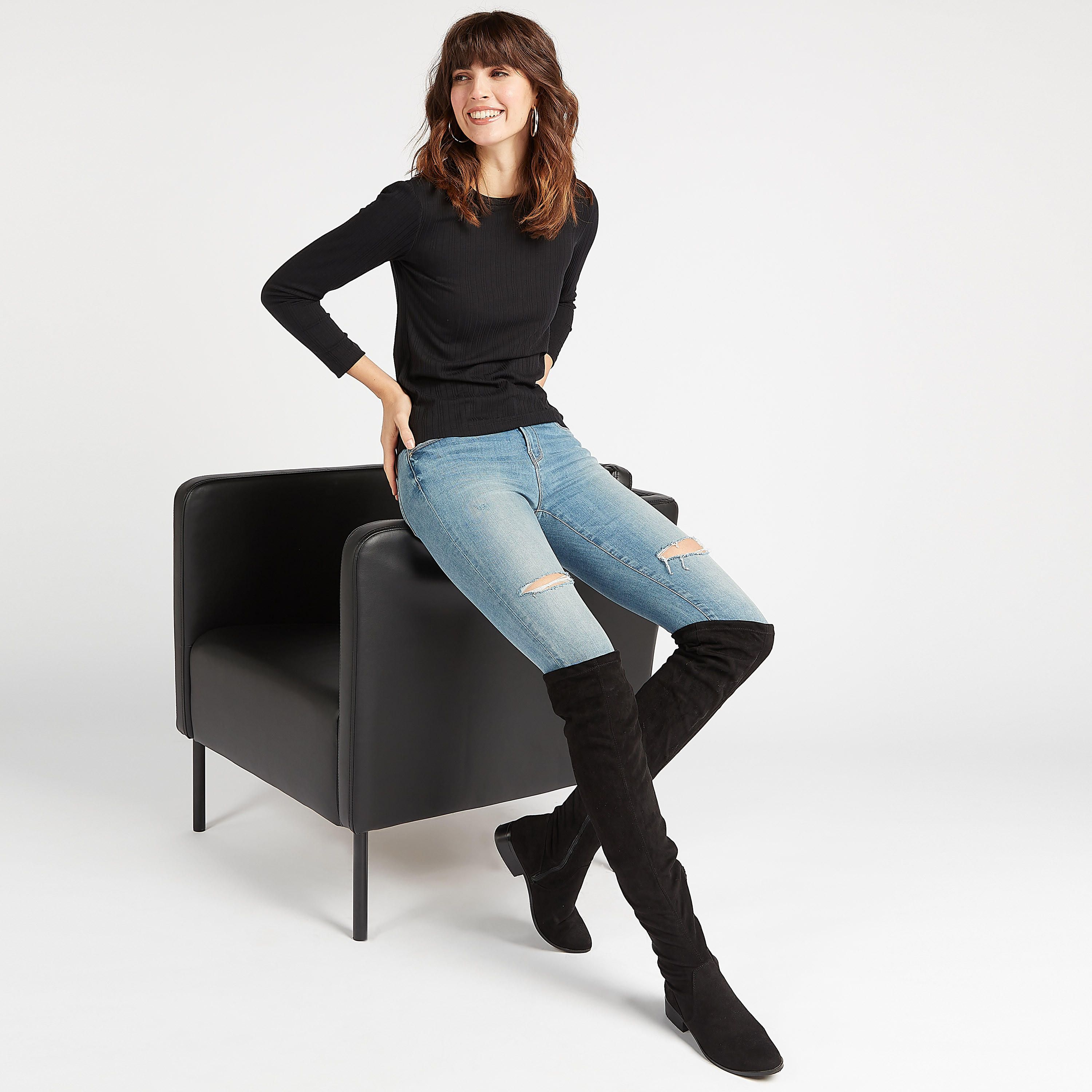 Textured Crew Neck Top with Long Sleeves-women-clothing-shirtsandblouses-blouses-image-1