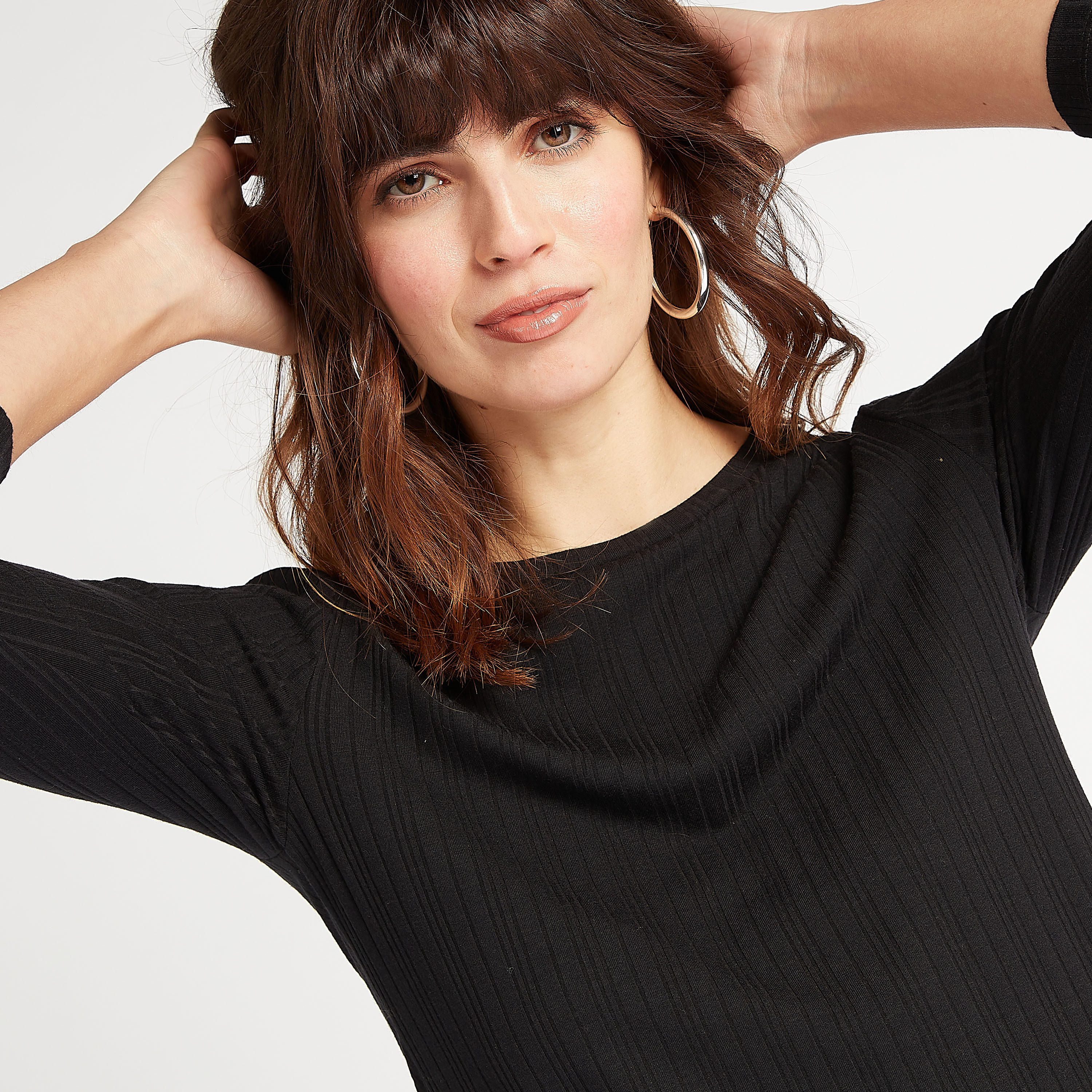 Textured Crew Neck Top with Long Sleeves-women-clothing-shirtsandblouses-blouses-image-2