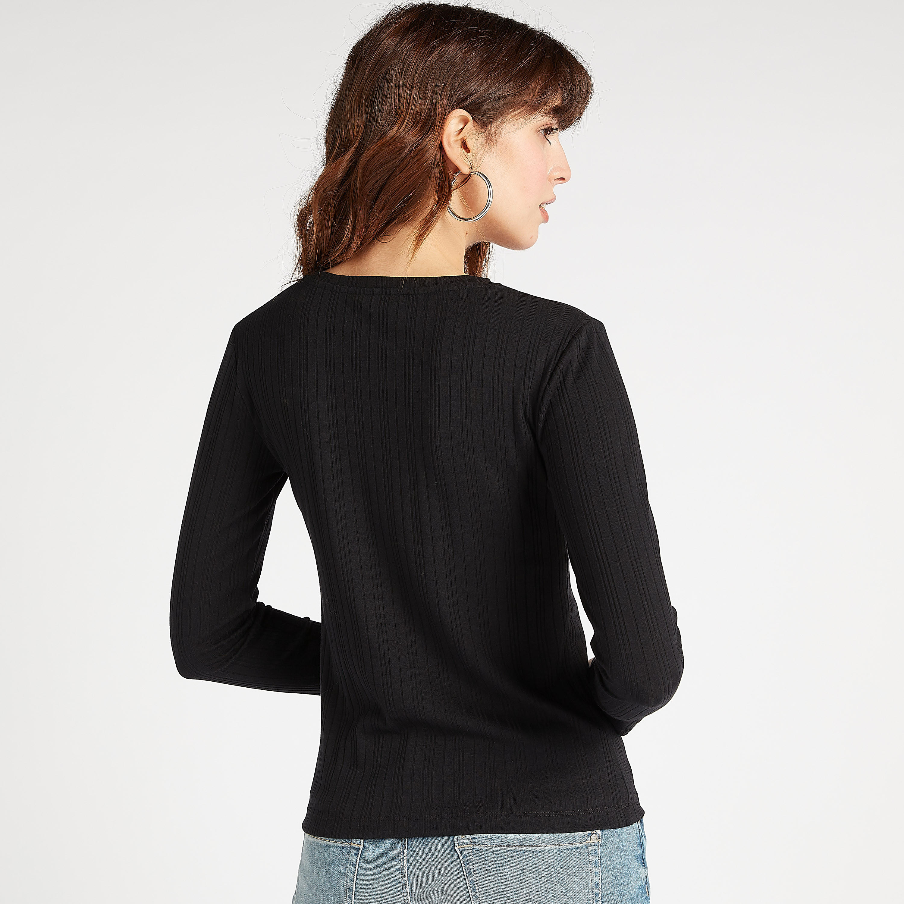 Textured Crew Neck Top with Long Sleeves-women-clothing-shirtsandblouses-blouses-image-4