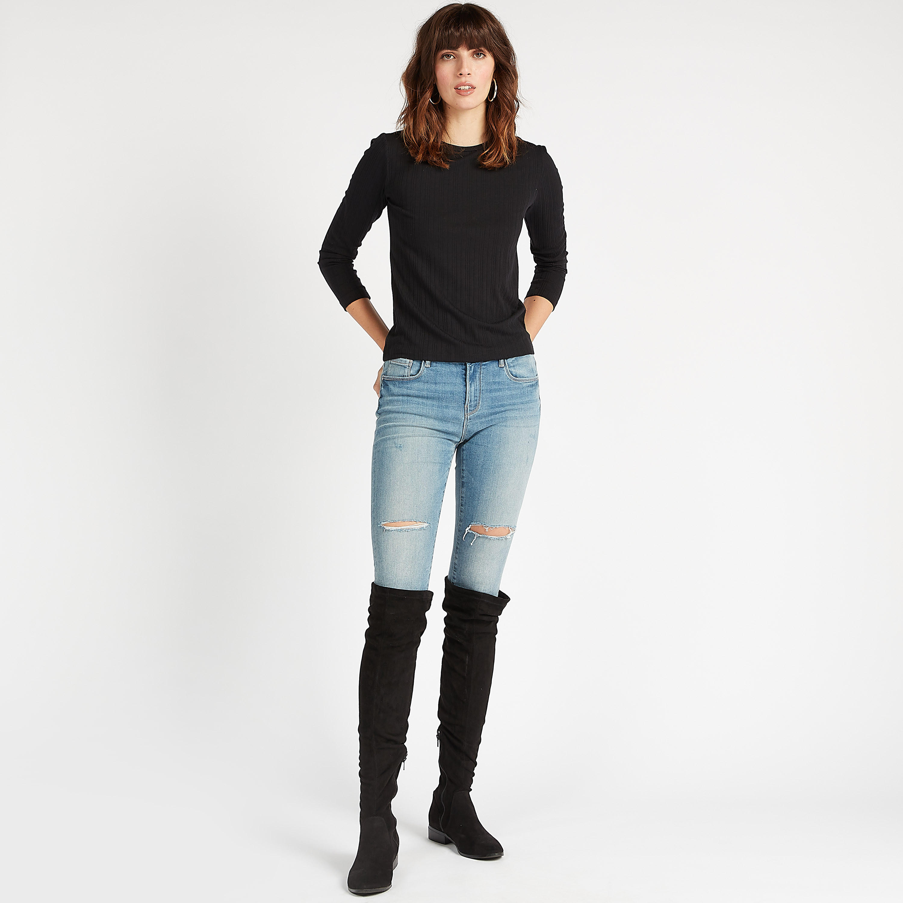 Textured Crew Neck Top with Long Sleeves-women-clothing-shirtsandblouses-blouses-image-5