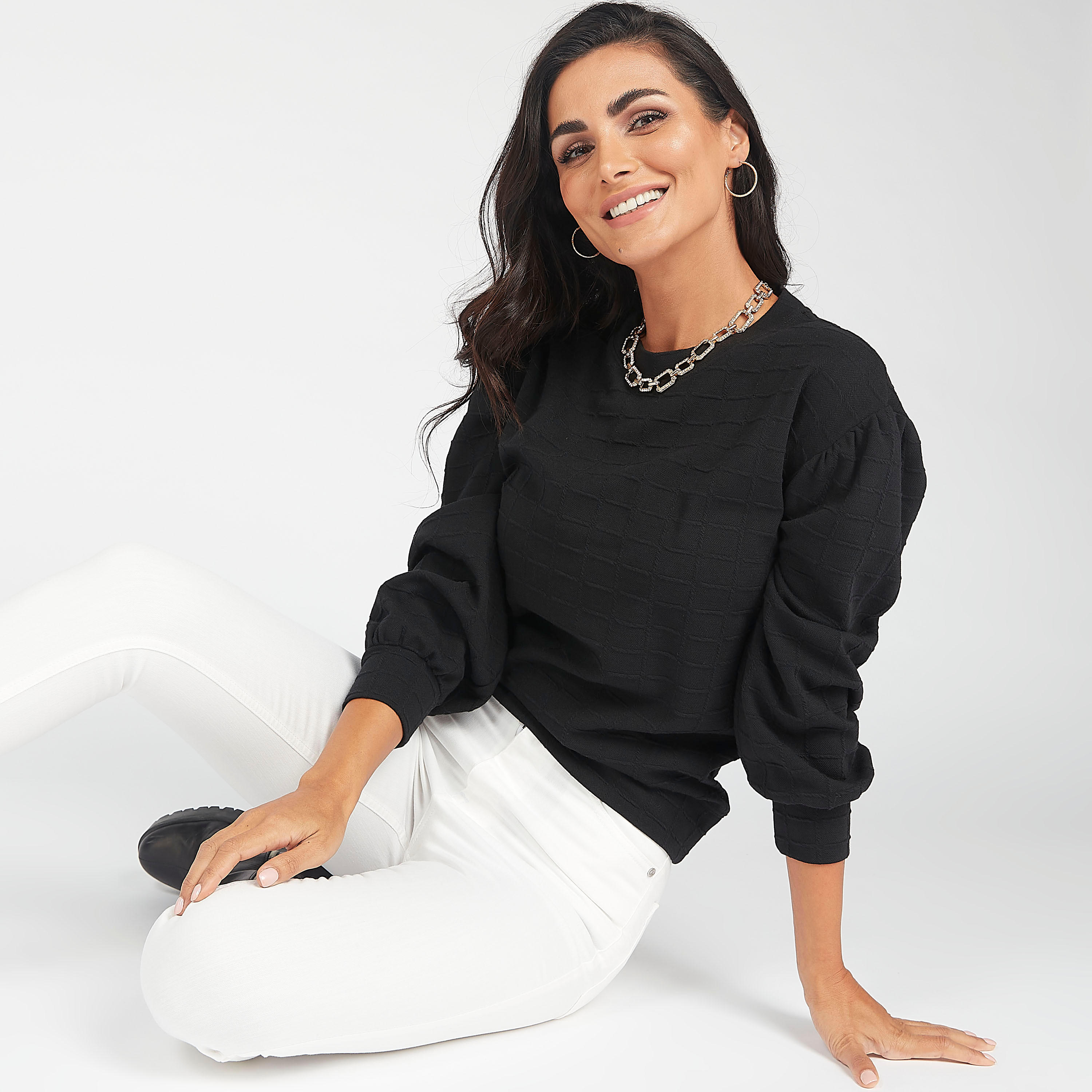 سويت شيرت بارز الملمس بأكمام طويلة وياقة ضيقة-women-winterwear-hoodiesandsweatshirts-sweatshirts-image-6