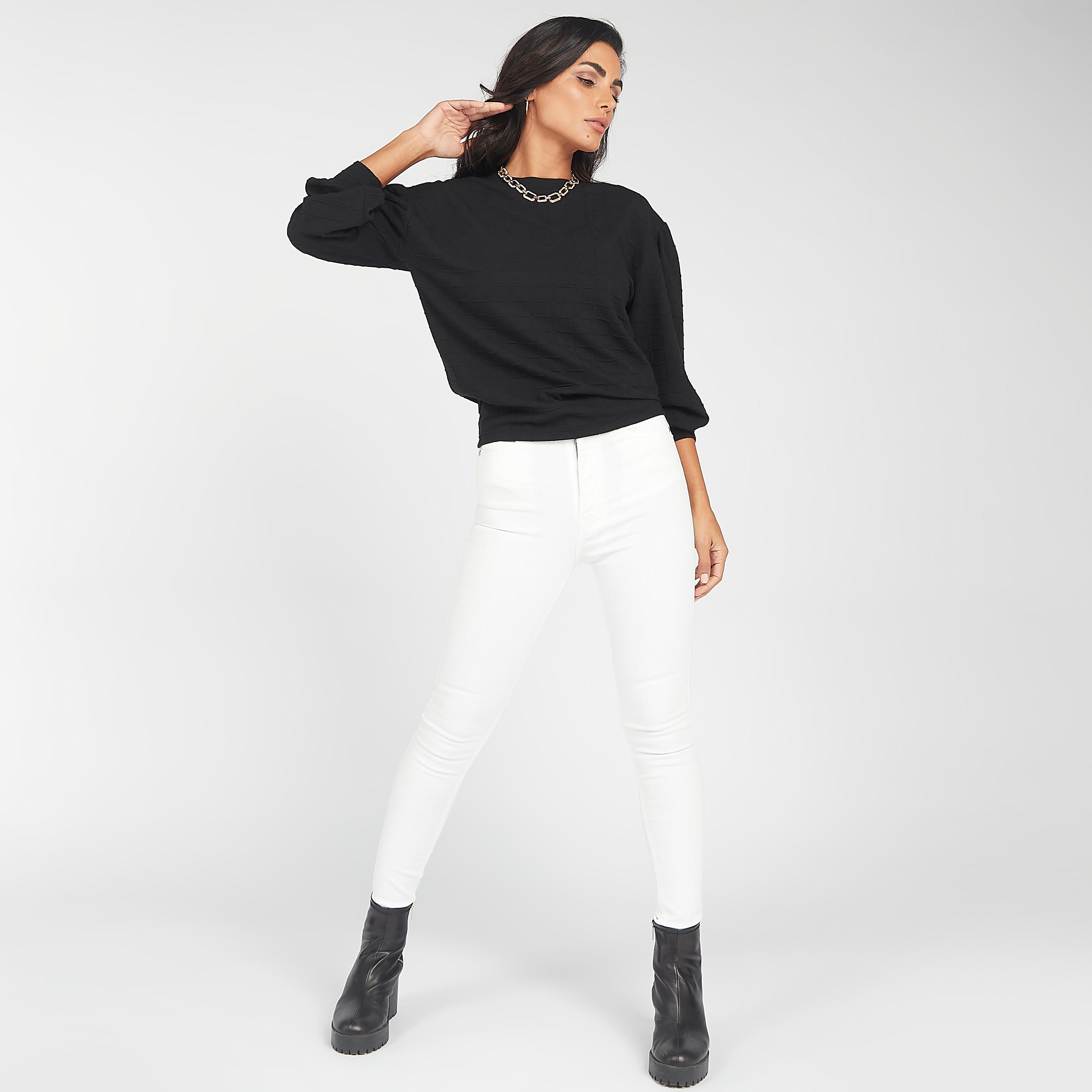 سويت شيرت بارز الملمس بأكمام طويلة وياقة ضيقة-women-winterwear-hoodiesandsweatshirts-sweatshirts-image-5