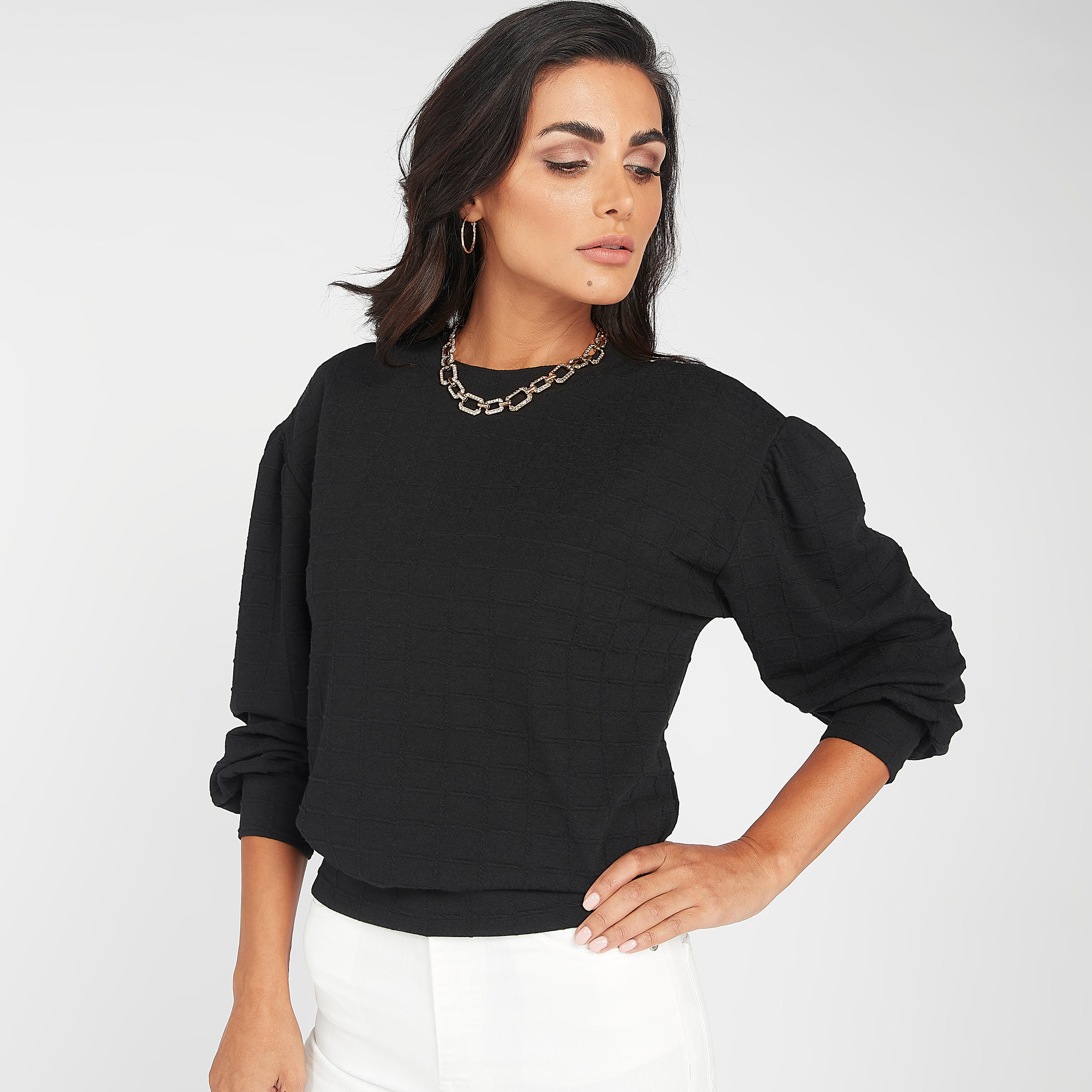 سويت شيرت بارز الملمس بأكمام طويلة وياقة ضيقة-women-winterwear-hoodiesandsweatshirts-sweatshirts-image-4