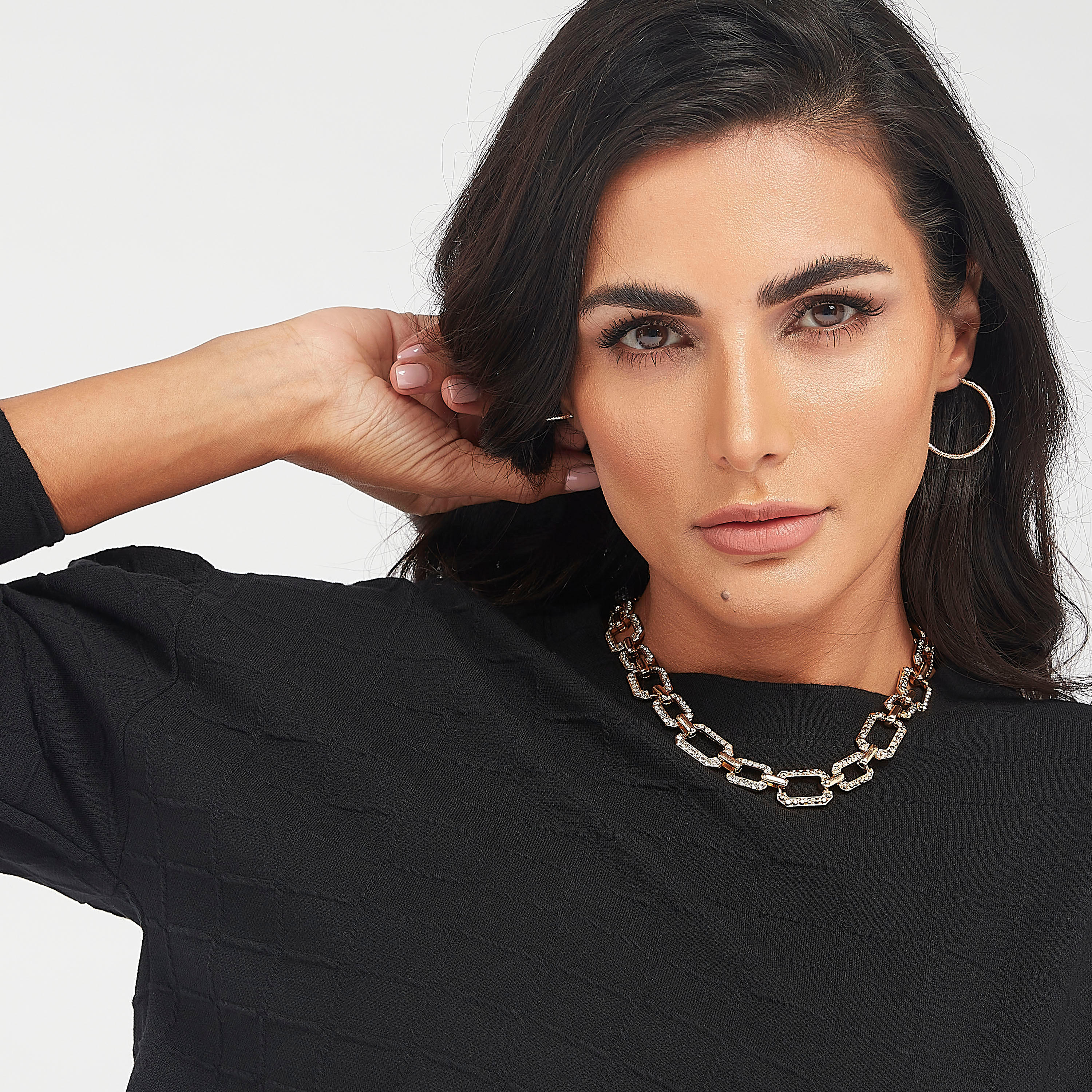 سويت شيرت بارز الملمس بأكمام طويلة وياقة ضيقة-women-winterwear-hoodiesandsweatshirts-sweatshirts-image-1