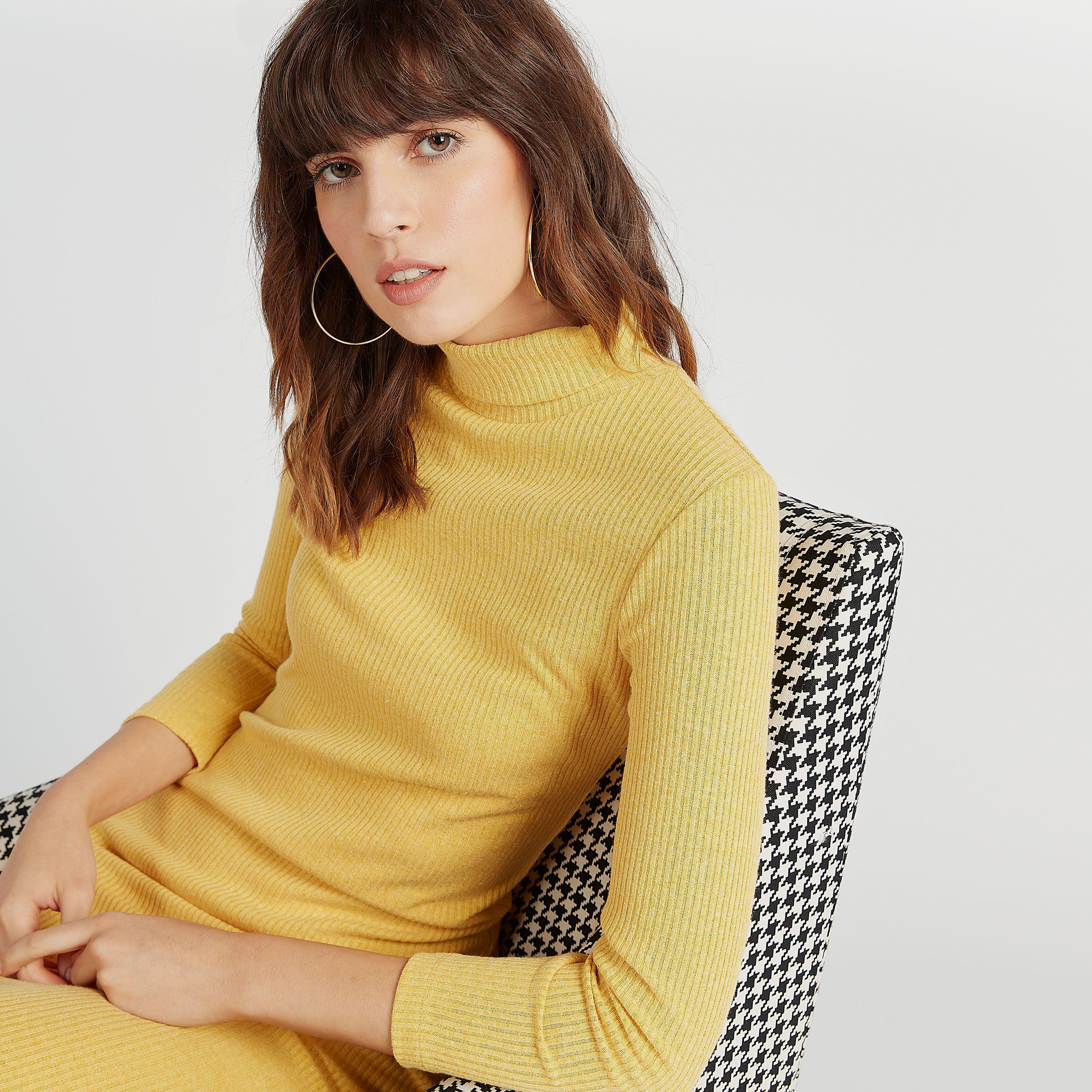 فستان كنزة مضلع واسع بأكمام 3/4 وياقة عالية-women-clothing-dresses-image-5