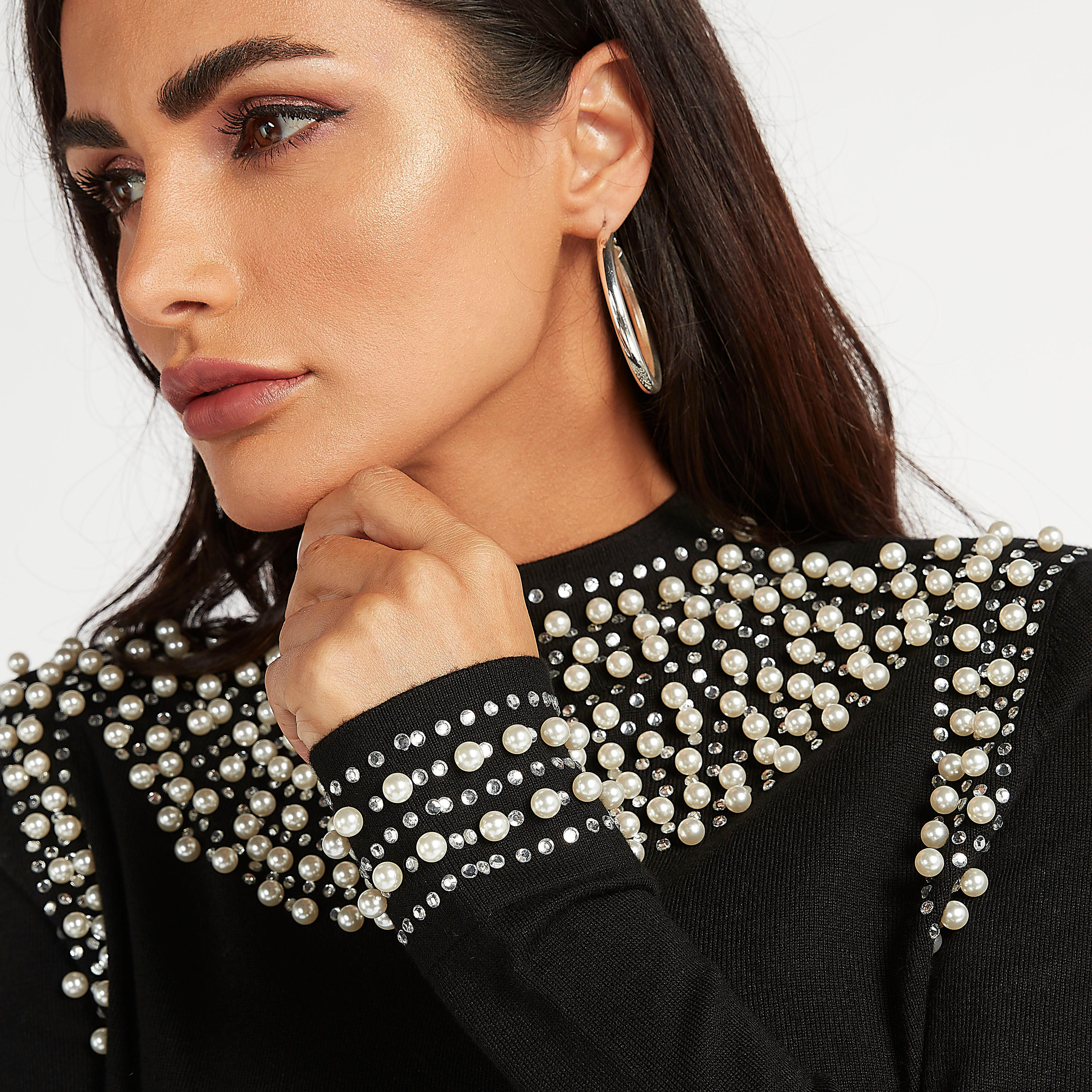 كنزة مزينة بياقة عالية وأكمام طويلة-women-clothing-cardigansandjumpers-jumpers-image-1