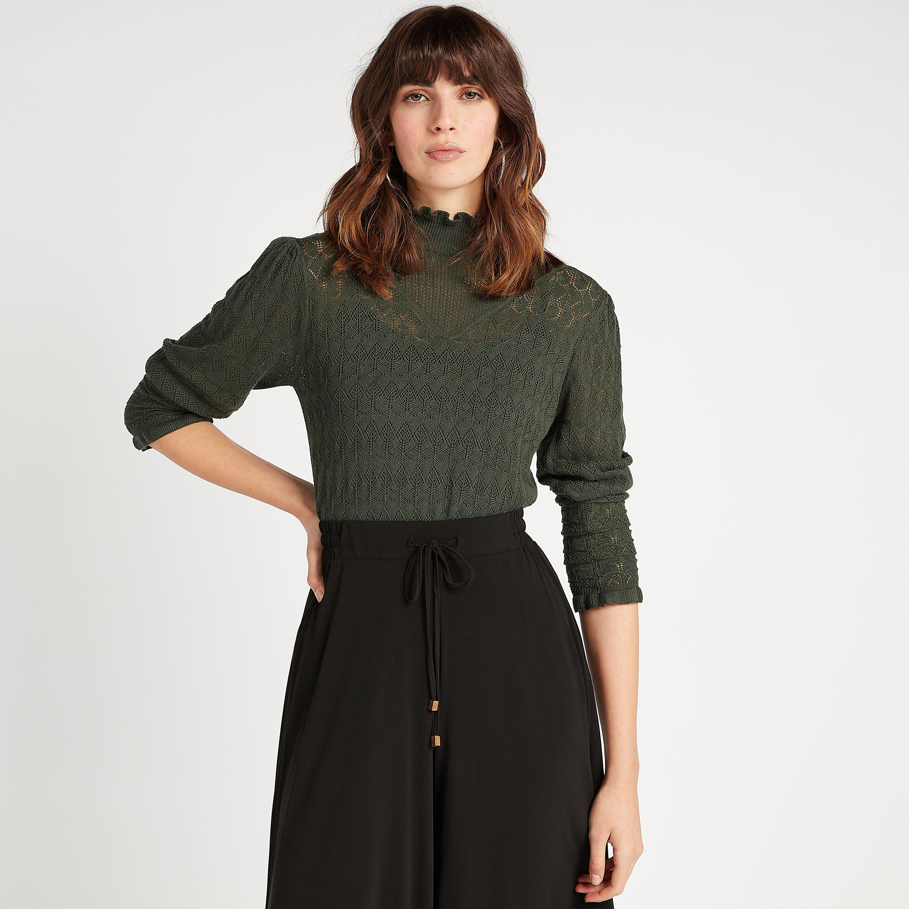 كنزة بارزة الملمس بياقة عالية وأكمام طويلة-women-clothing-cardigansandjumpers-jumpers-image-1