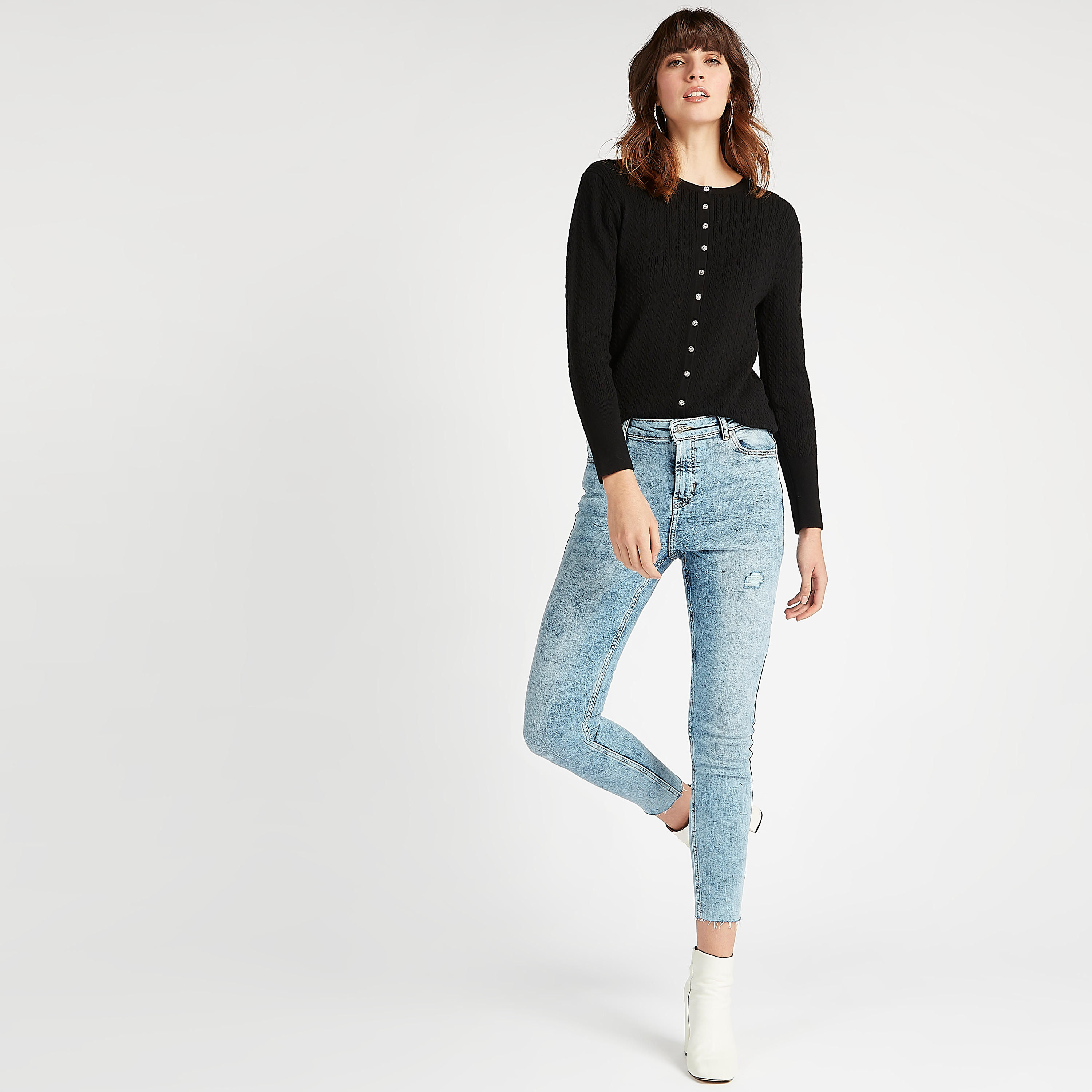 Textured Cardigan with Embellished Buttons and Long Sleeves-women-winterwear-cardigansandjumpers-cardigans-image-2