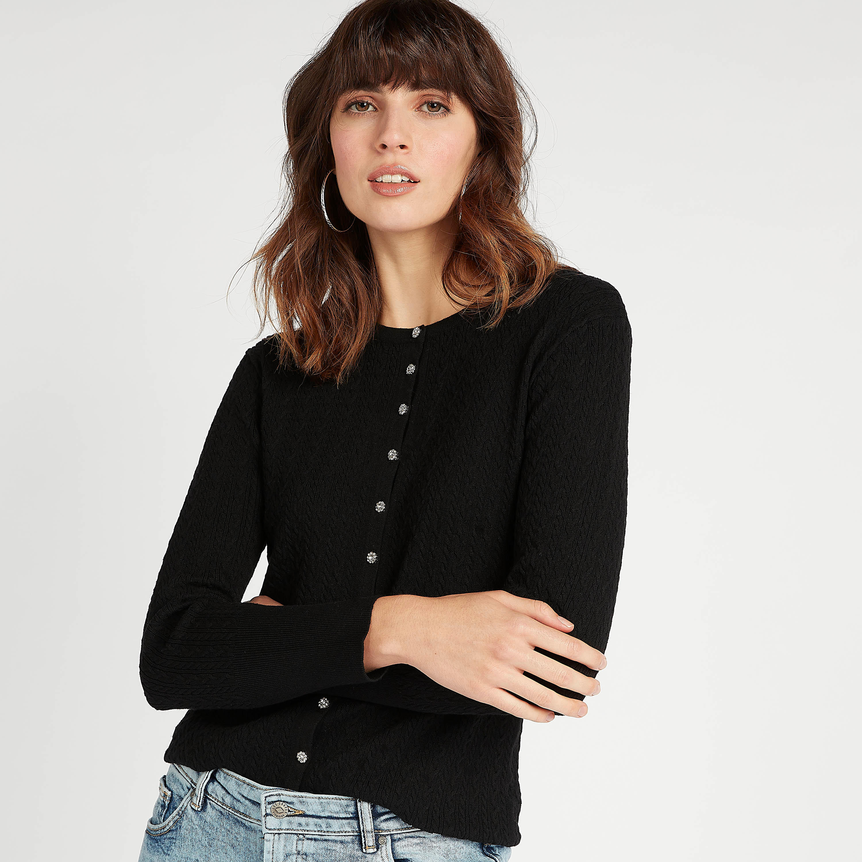 Textured Cardigan with Embellished Buttons and Long Sleeves-women-winterwear-cardigansandjumpers-cardigans-image-5