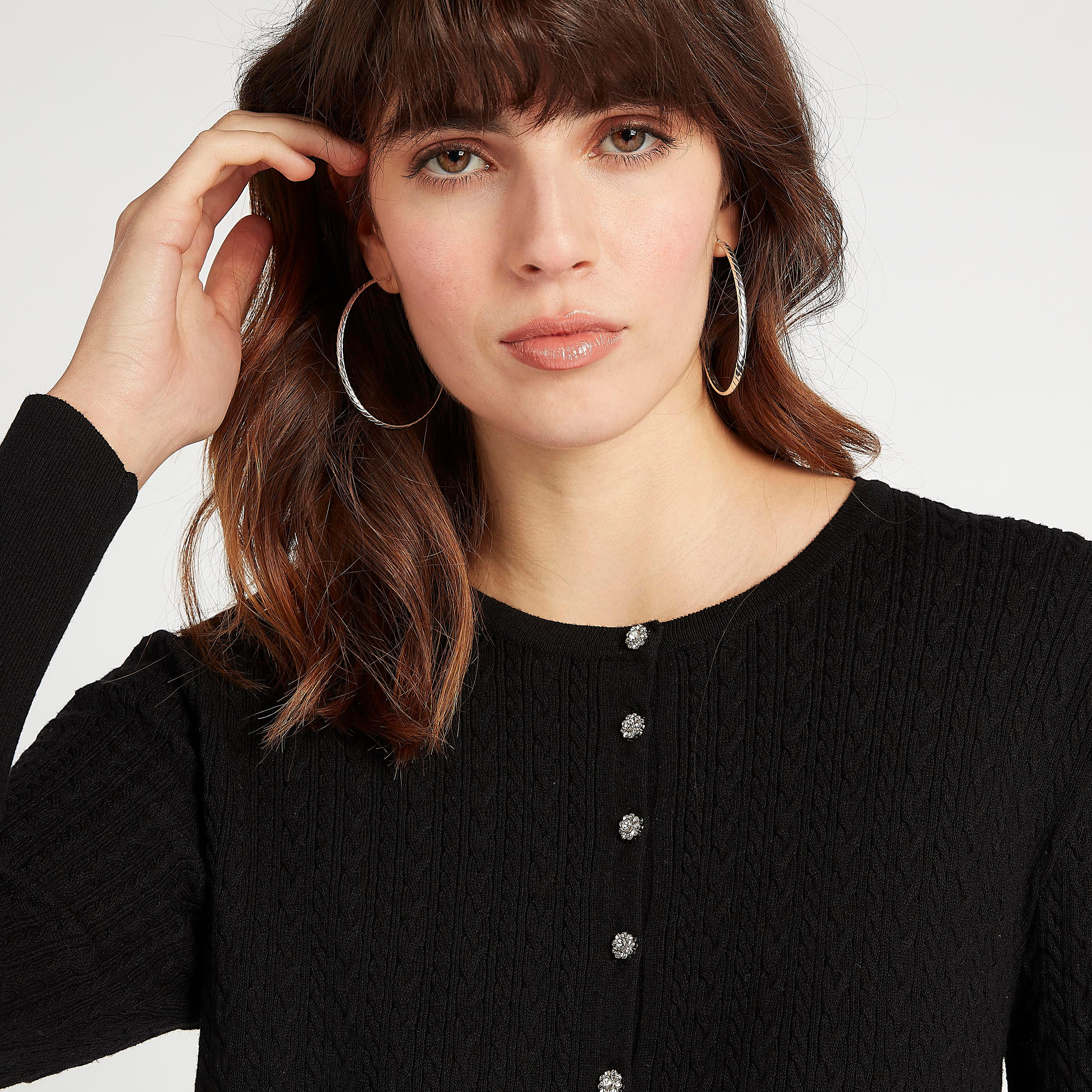 Textured Cardigan with Embellished Buttons and Long Sleeves-women-winterwear-cardigansandjumpers-cardigans-image-6