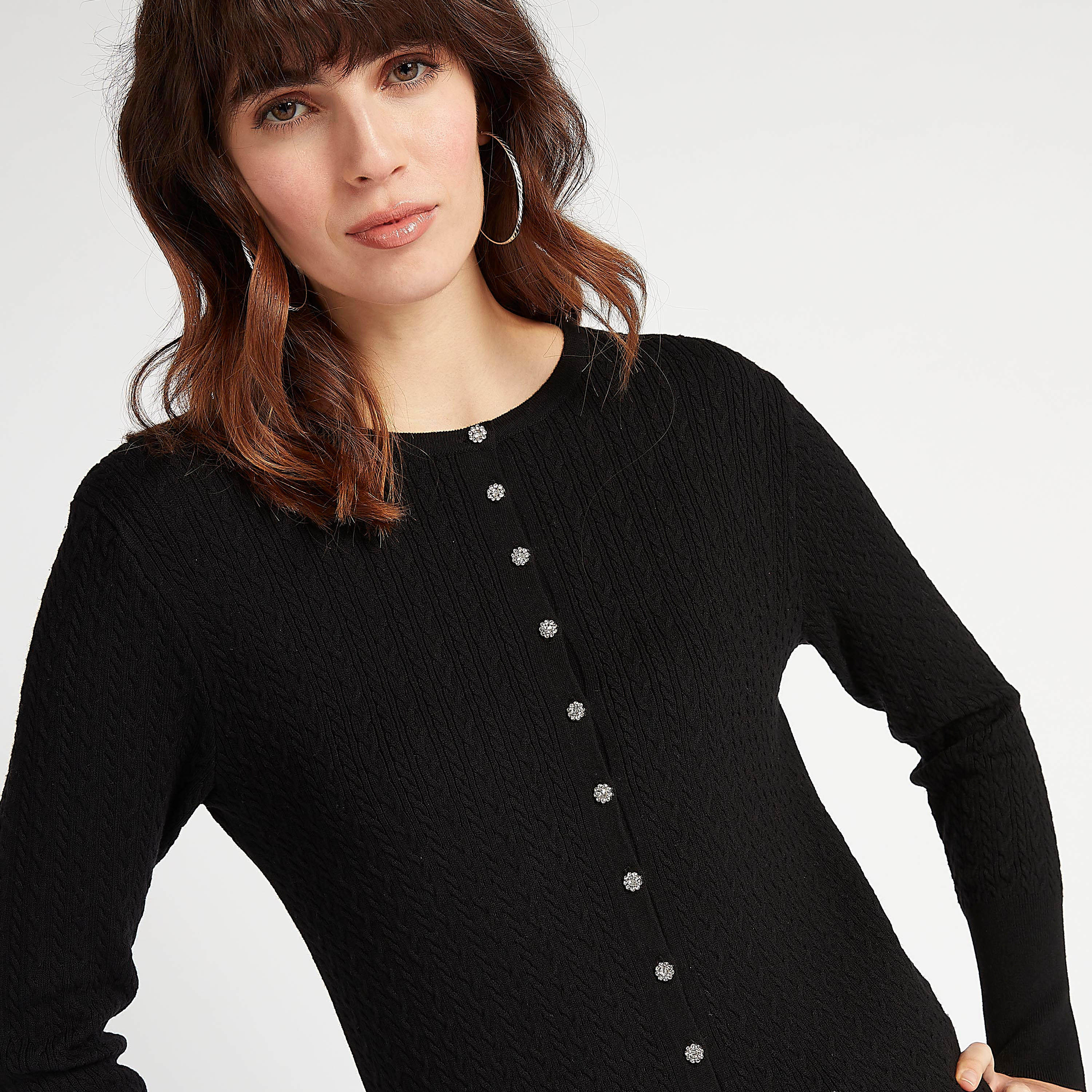 Textured Cardigan with Embellished Buttons and Long Sleeves-women-winterwear-cardigansandjumpers-cardigans-image-7