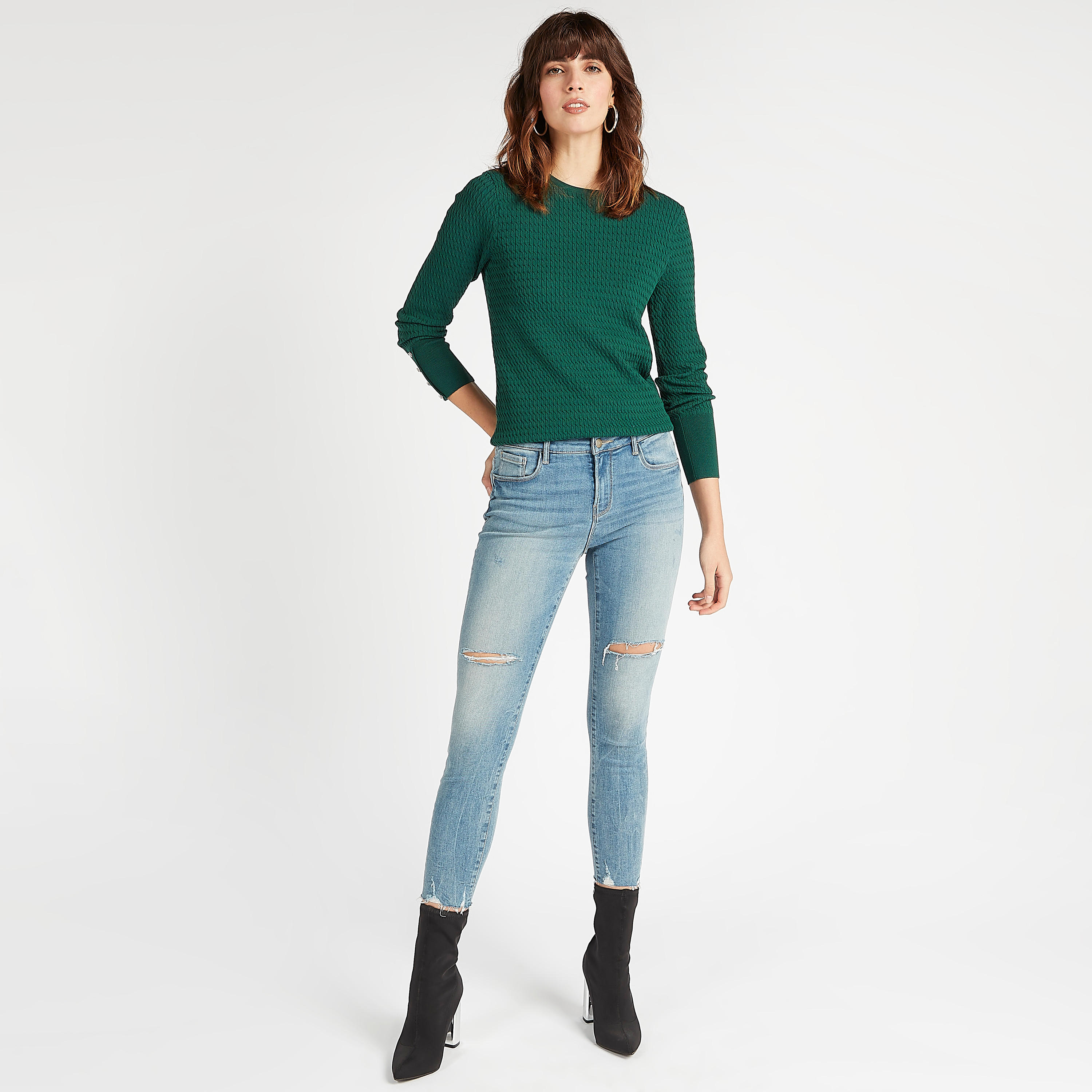 Textured Crew Neck Sweater with Long Sleeves-women-clothing-cardigansandjumpers-jumpers-image-2