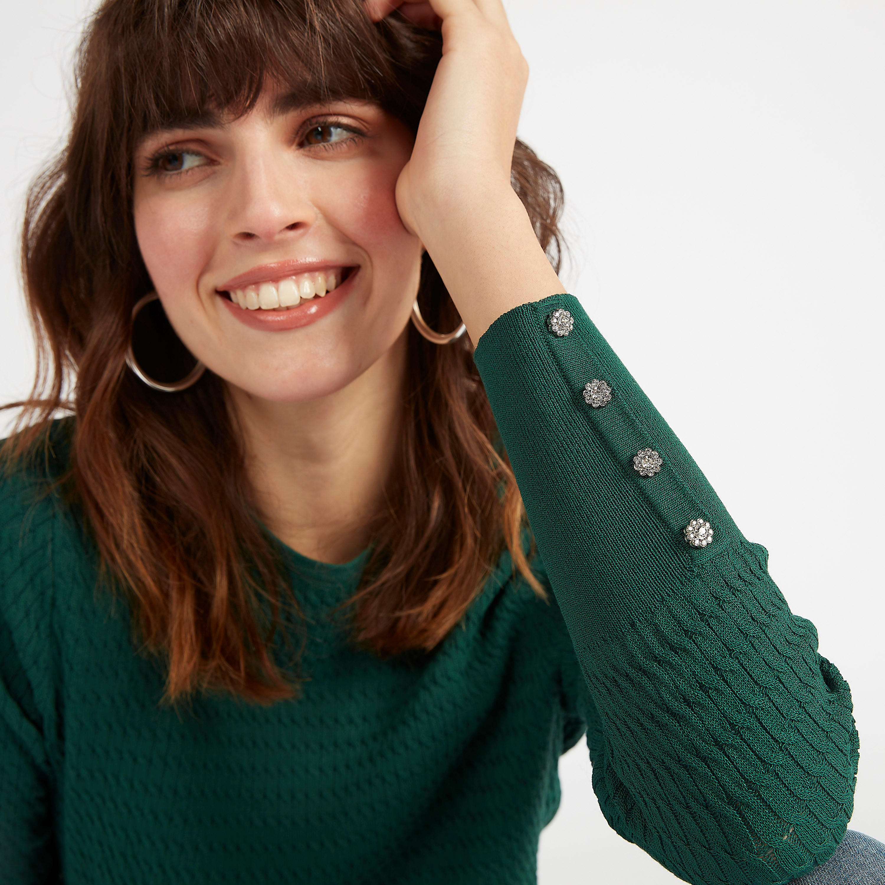 Textured Crew Neck Sweater with Long Sleeves-women-clothing-cardigansandjumpers-jumpers-image-3
