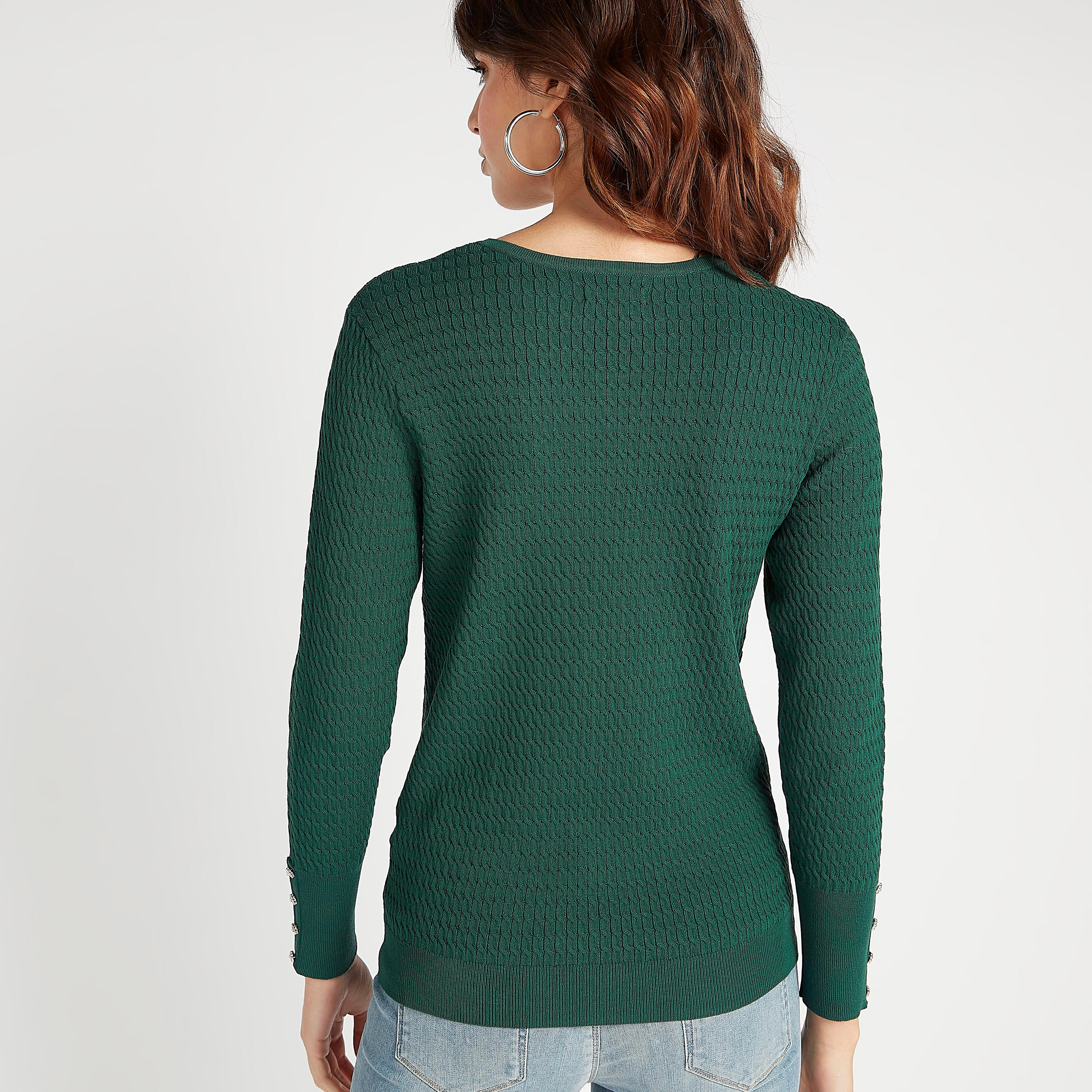 Textured Crew Neck Sweater with Long Sleeves-women-clothing-cardigansandjumpers-jumpers-image-4