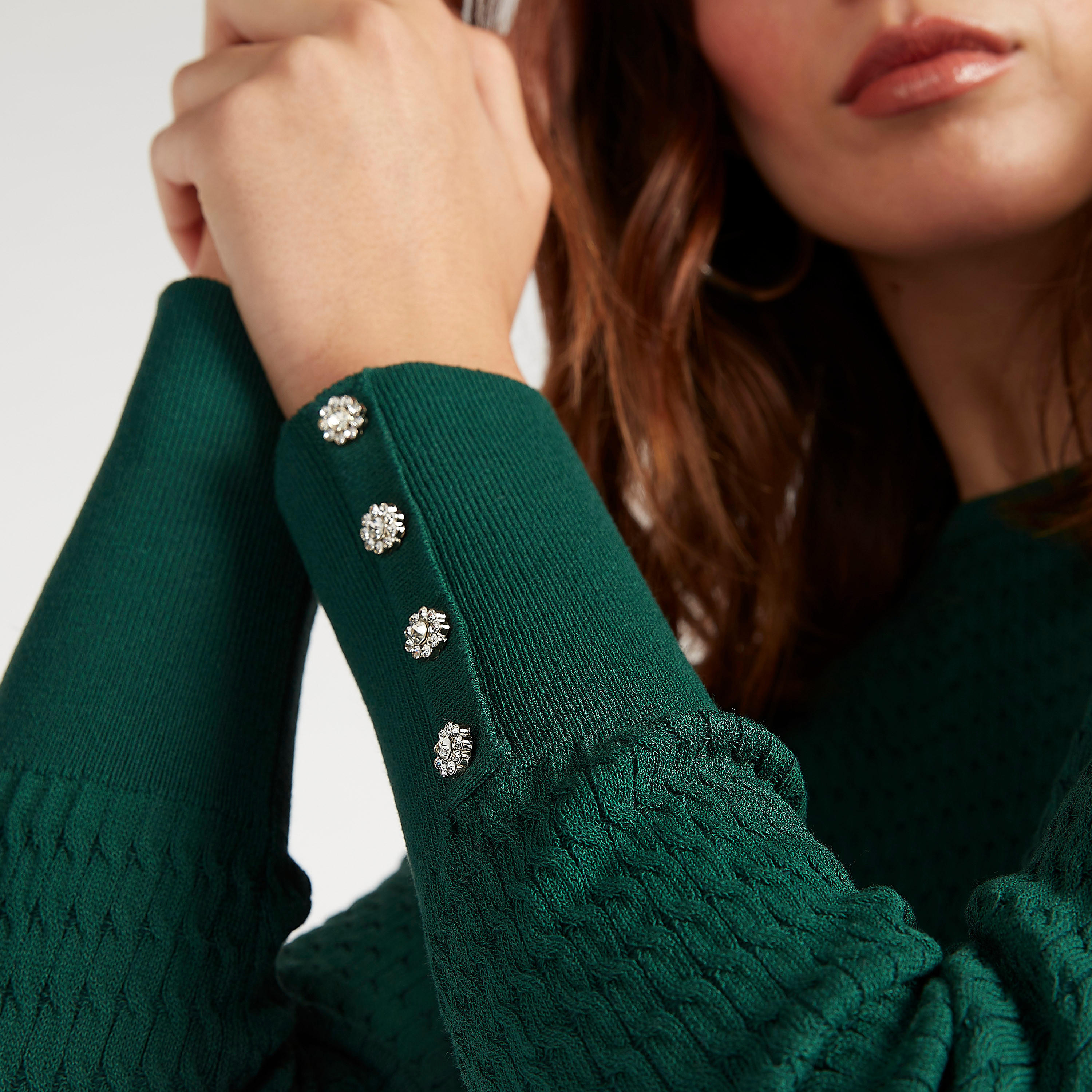Textured Crew Neck Sweater with Long Sleeves-women-clothing-cardigansandjumpers-jumpers-image-5