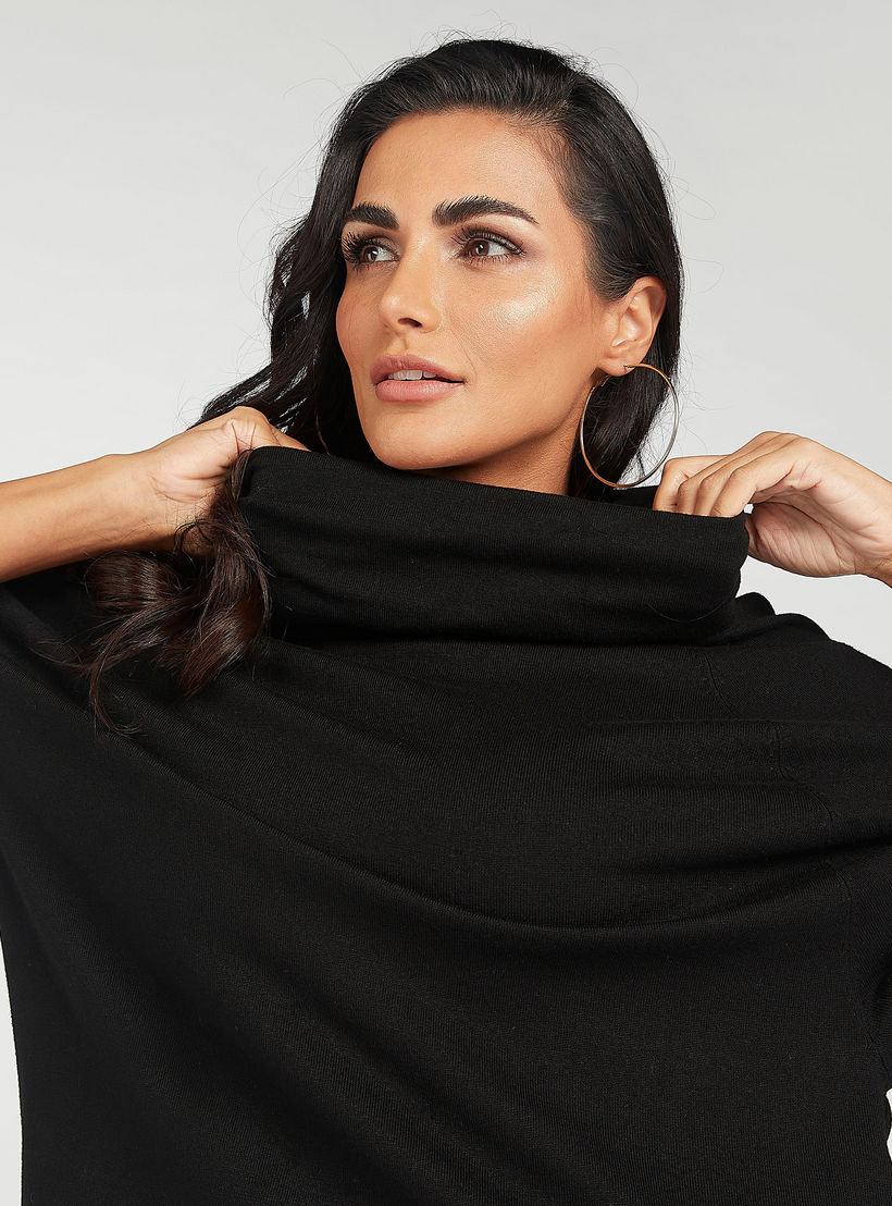 كنزة سادة بياقة منسدلة وأكمام 3/4-women-clothing-cardigansandjumpers-jumpers-image-2