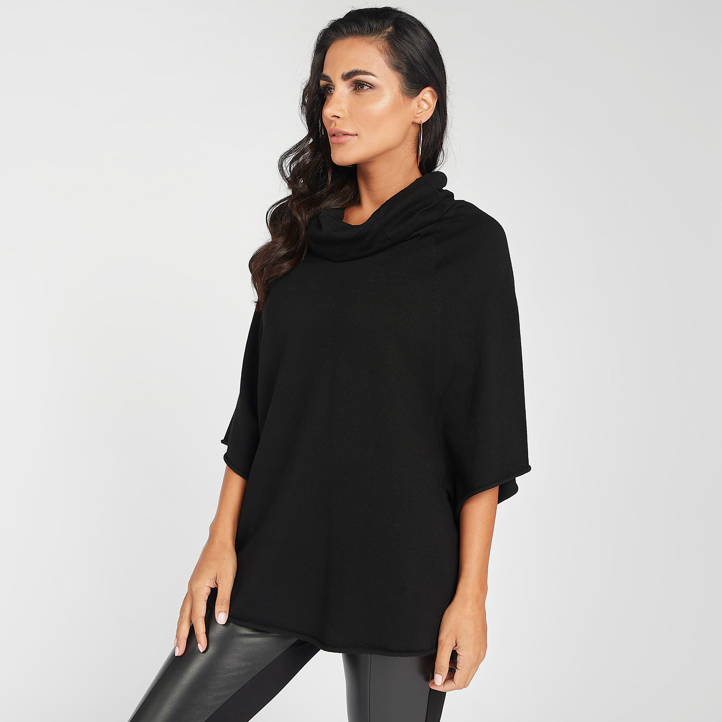 كنزة سادة بياقة منسدلة وأكمام 3/4-women-clothing-cardigansandjumpers-jumpers-image-1