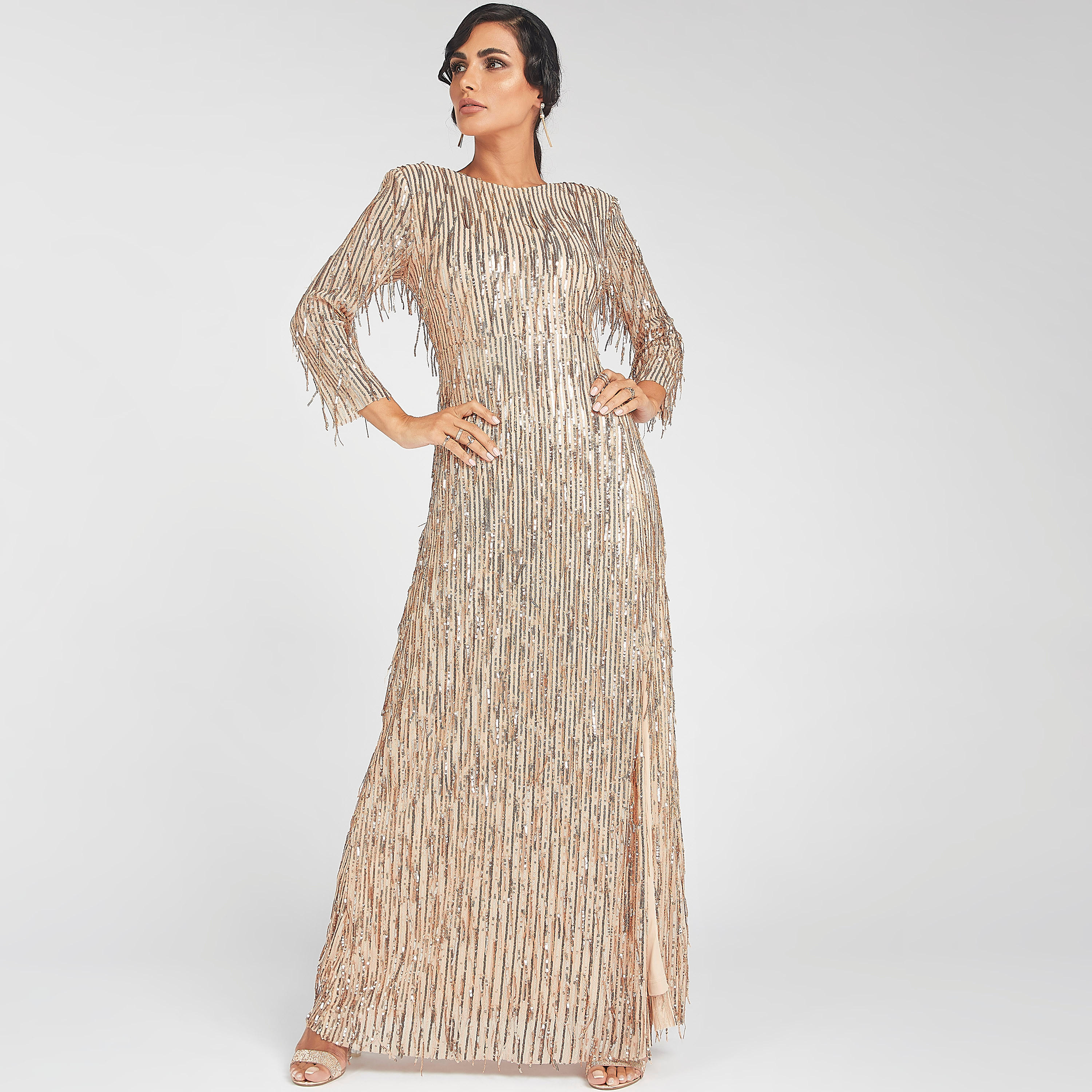 فستان إيه لاين طويل ضيق مزين بأكمام طويلة و فتحة-women-clothing-dresses-image-6